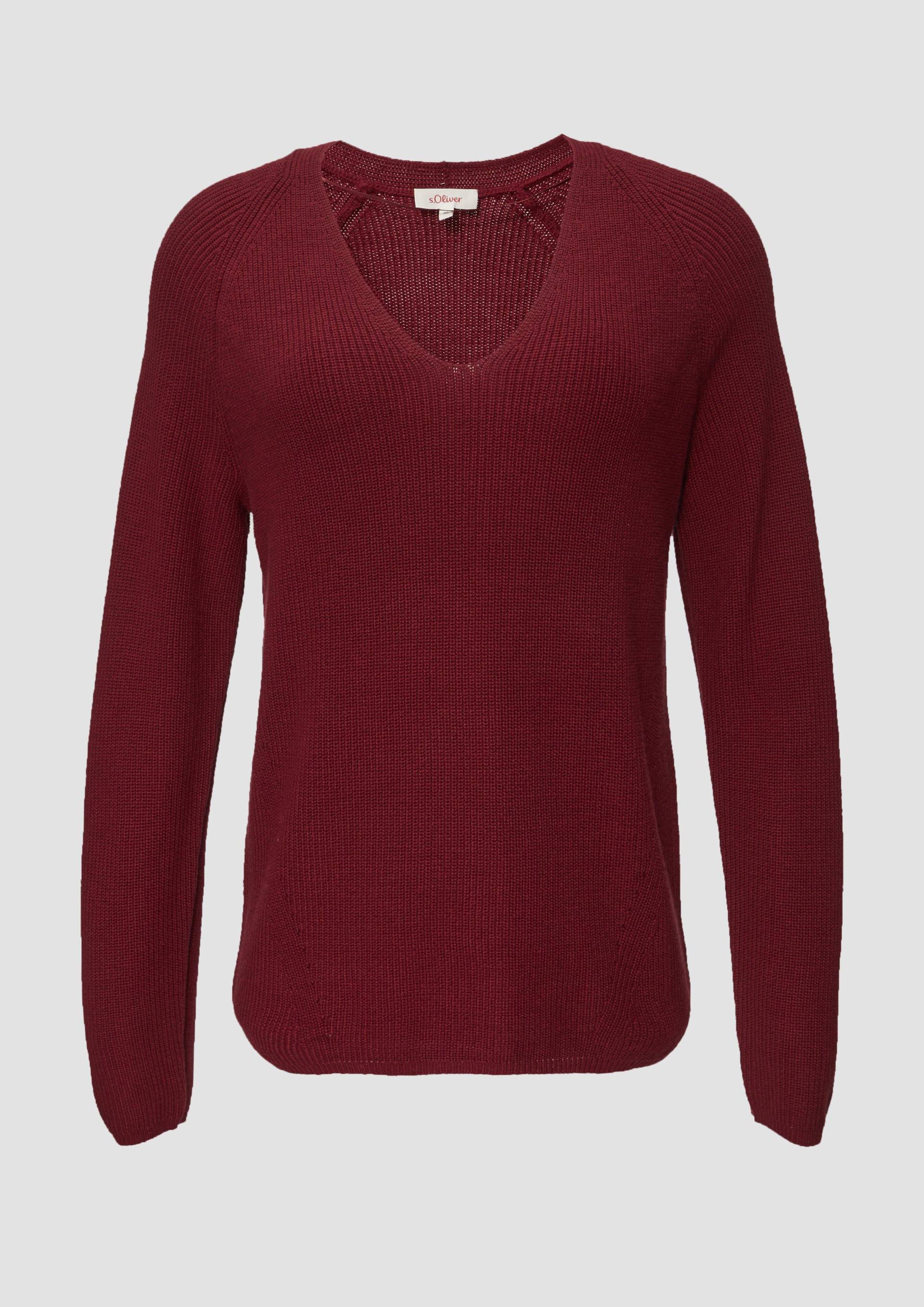 s.Oliver - Strickpullover mit V-Ausschnitt aus Baumwollmix, Damen, rot von s.Oliver