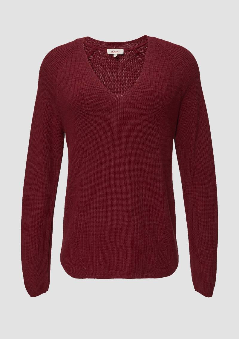 s.Oliver - Strickpullover mit V-Ausschnitt aus Baumwollmix, Damen, rot von s.Oliver