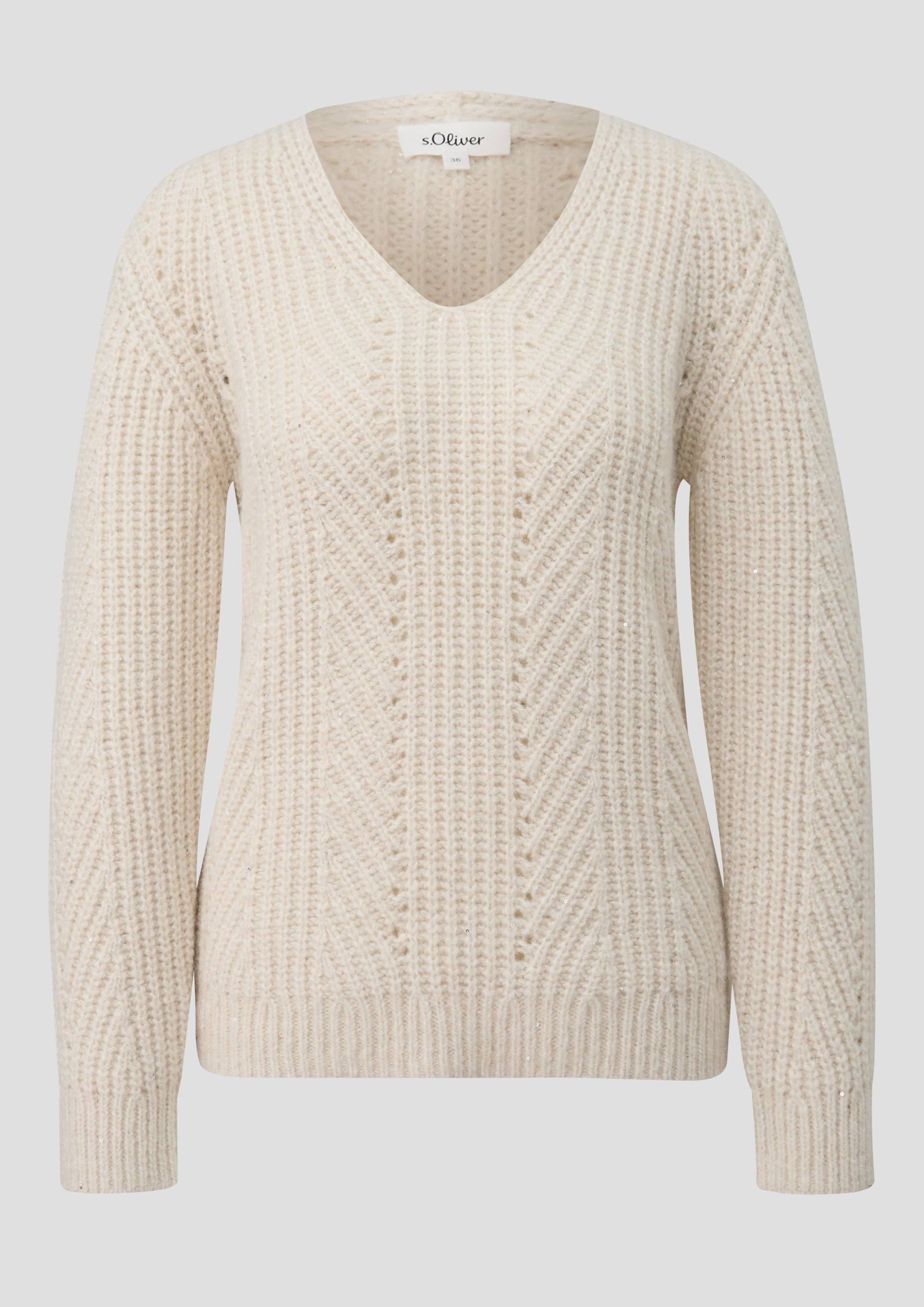 s.Oliver - Strickpullover mit Glitzergarn und Pailletten-Details, Damen, Beige von s.Oliver