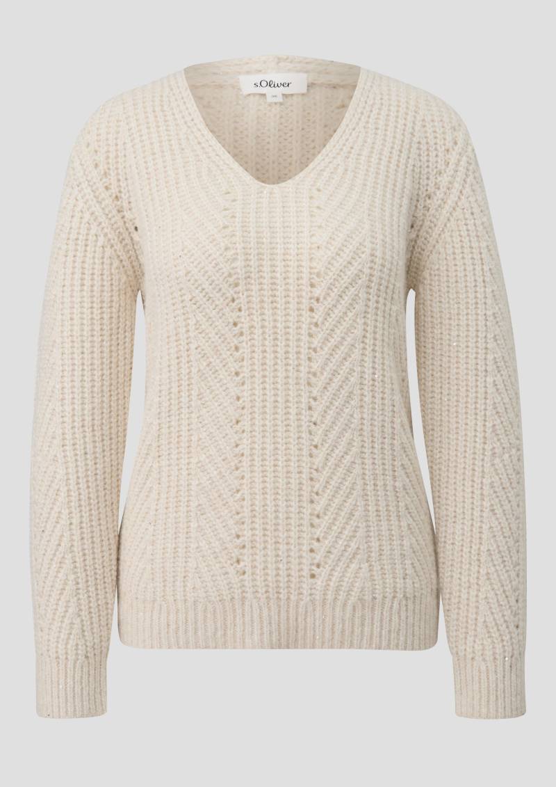s.Oliver - Strickpullover mit Glitzergarn und Pailletten-Details, Damen, Beige von s.Oliver