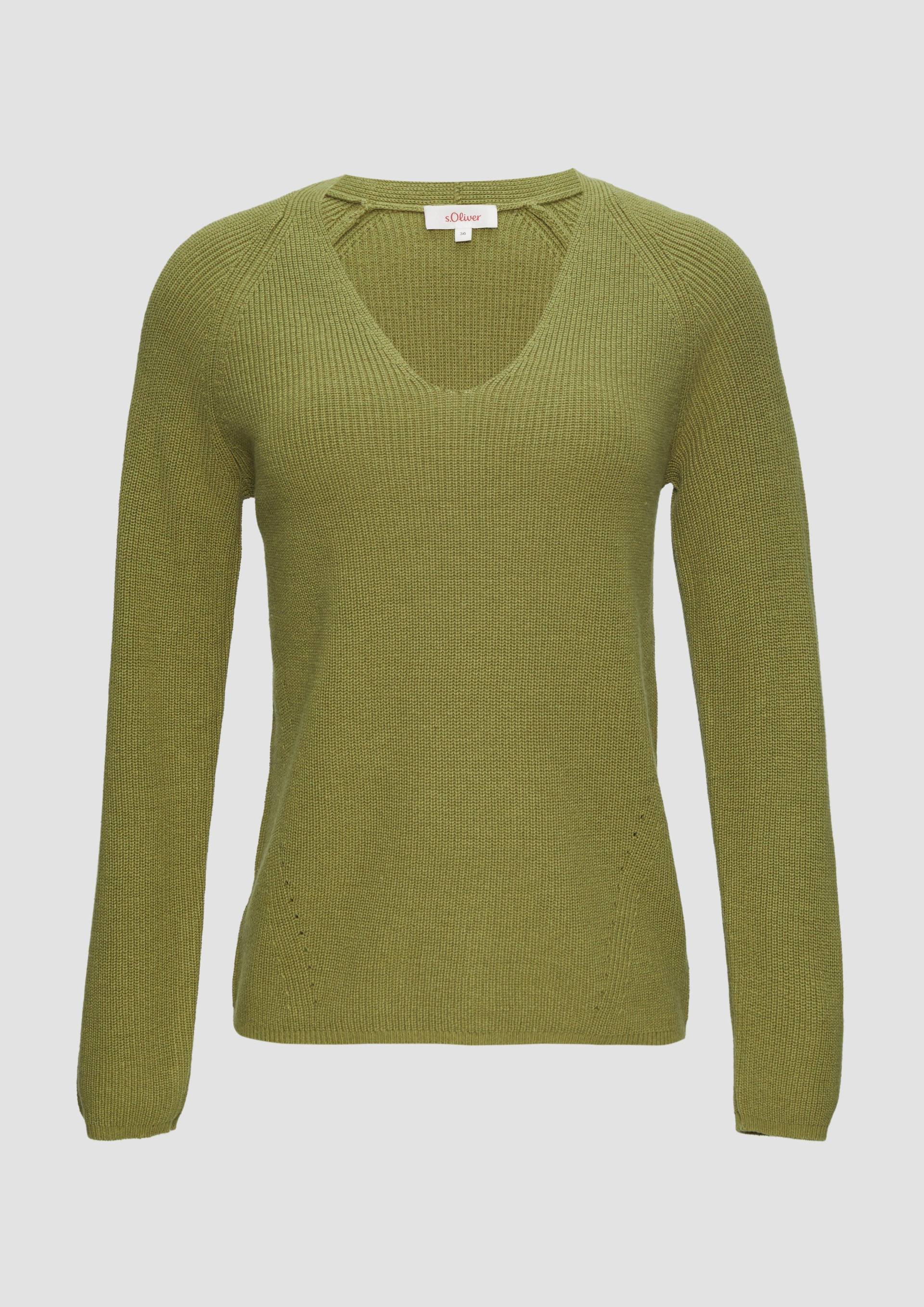 s.Oliver - Strickpullover mit V-Ausschnitt und Raglan-Ärmeln, Damen, Grün von s.Oliver