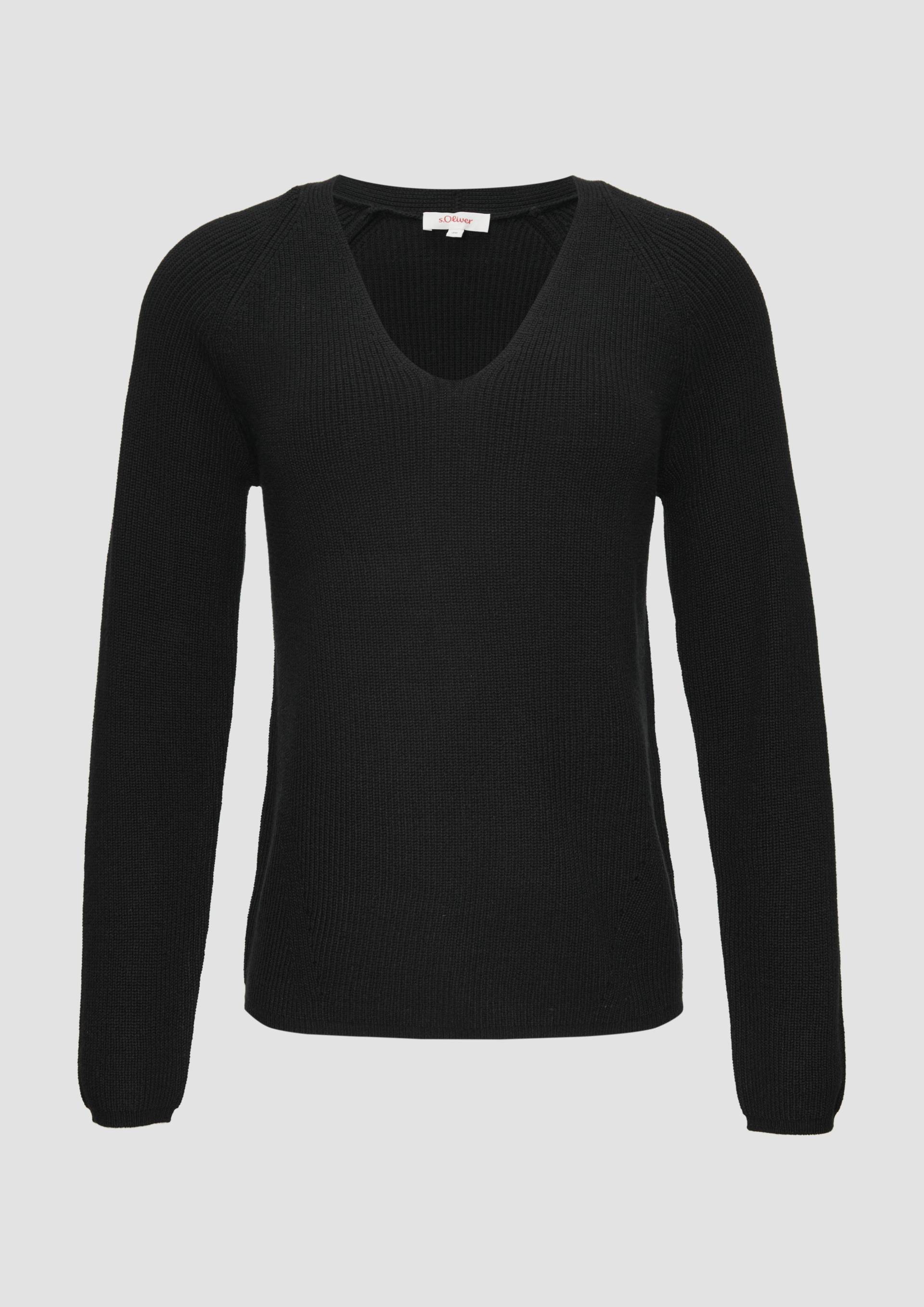 s.Oliver - Strickpullover mit V-Ausschnitt und Raglan-Ärmeln, Damen, schwarz von s.Oliver