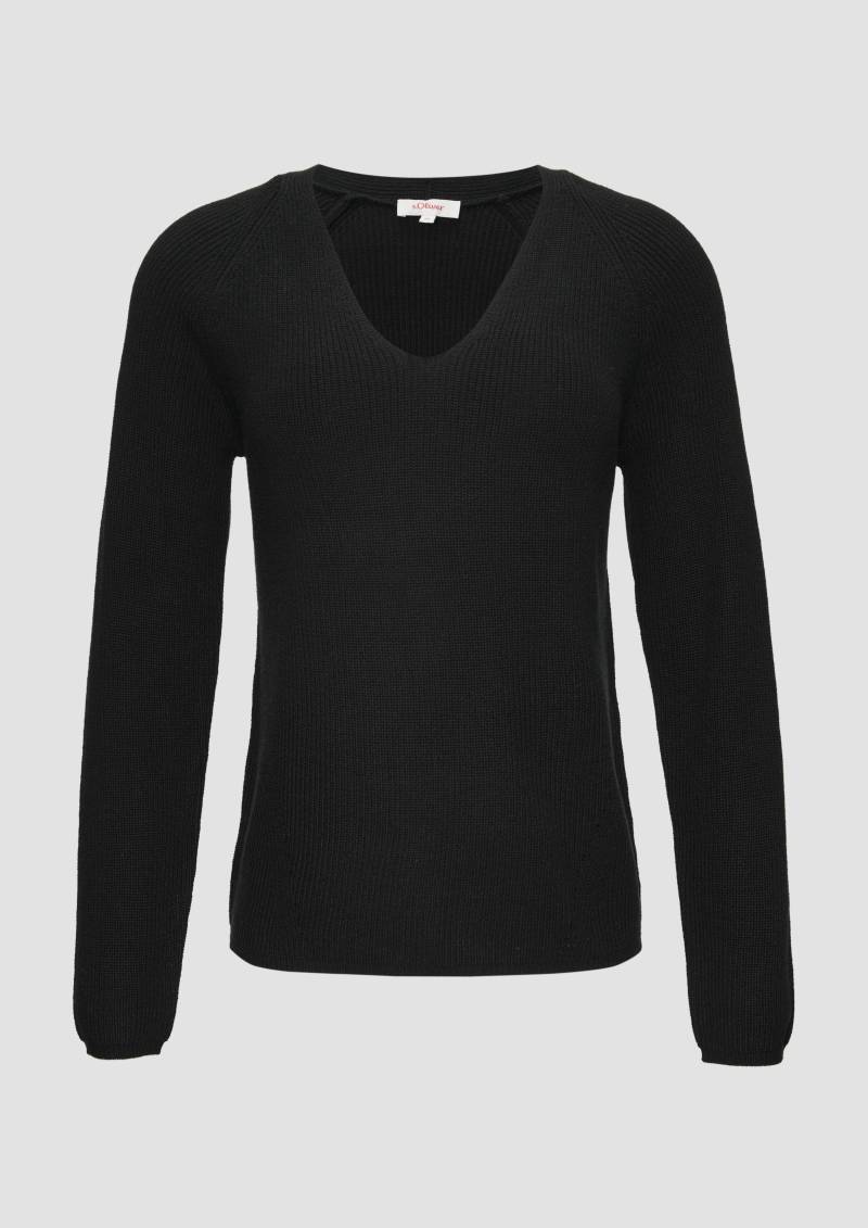s.Oliver - Strickpullover mit V-Ausschnitt und Raglan-Ärmeln, Damen, schwarz von s.Oliver