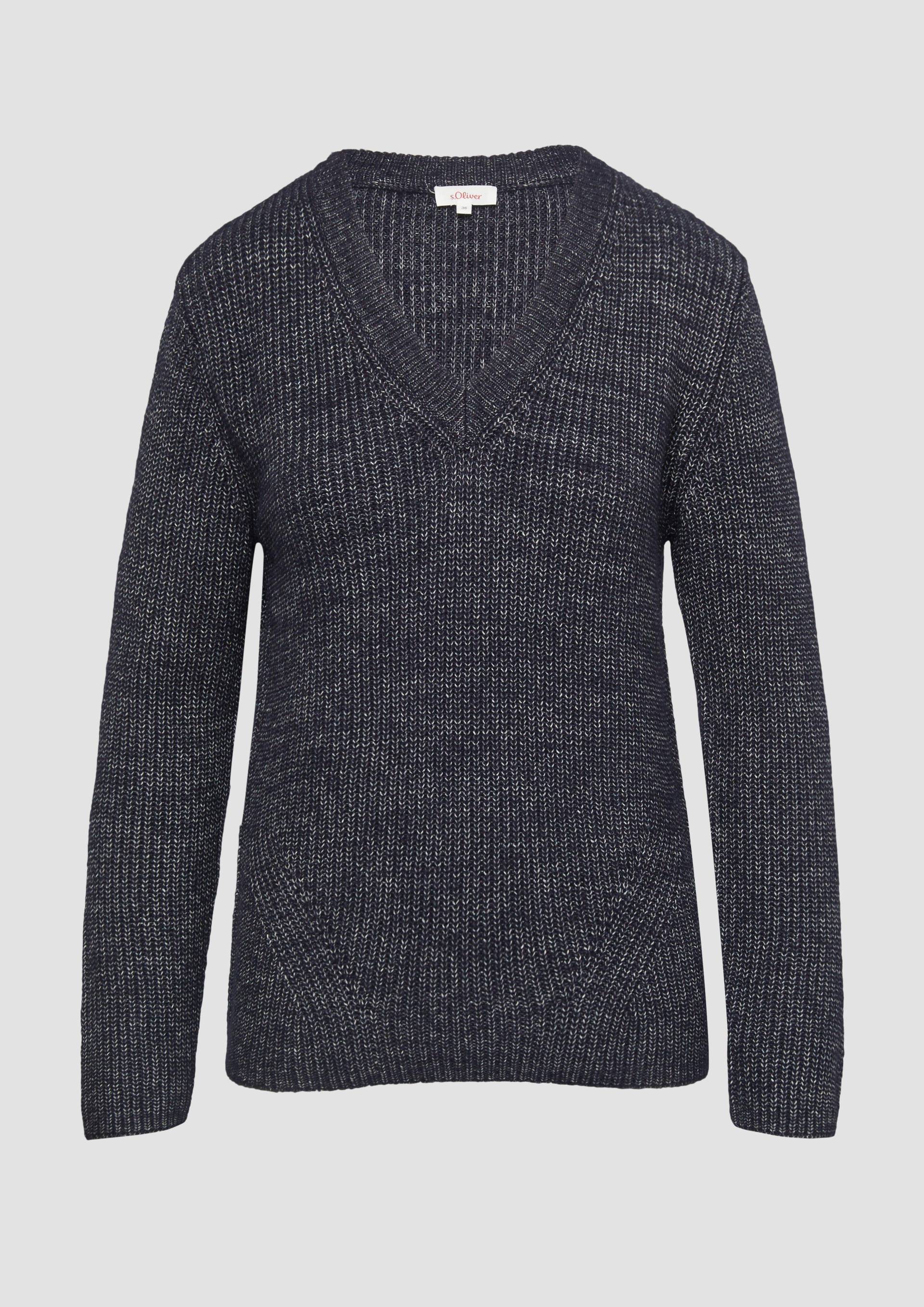 s.Oliver - Strickpullover mit V-Ausschnitt und Rippblende, Damen, blau von s.Oliver