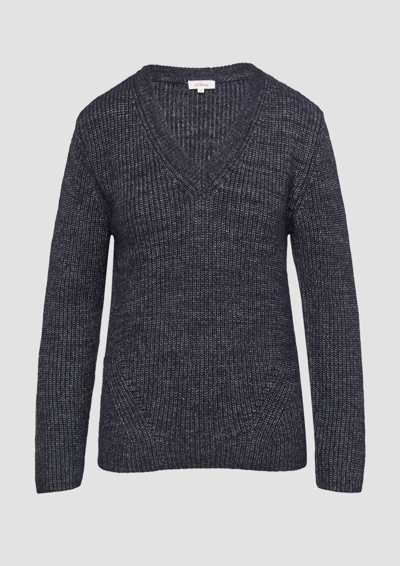 s.Oliver - Strickpullover mit V-Ausschnitt und Rippblende, Damen, blau von s.Oliver