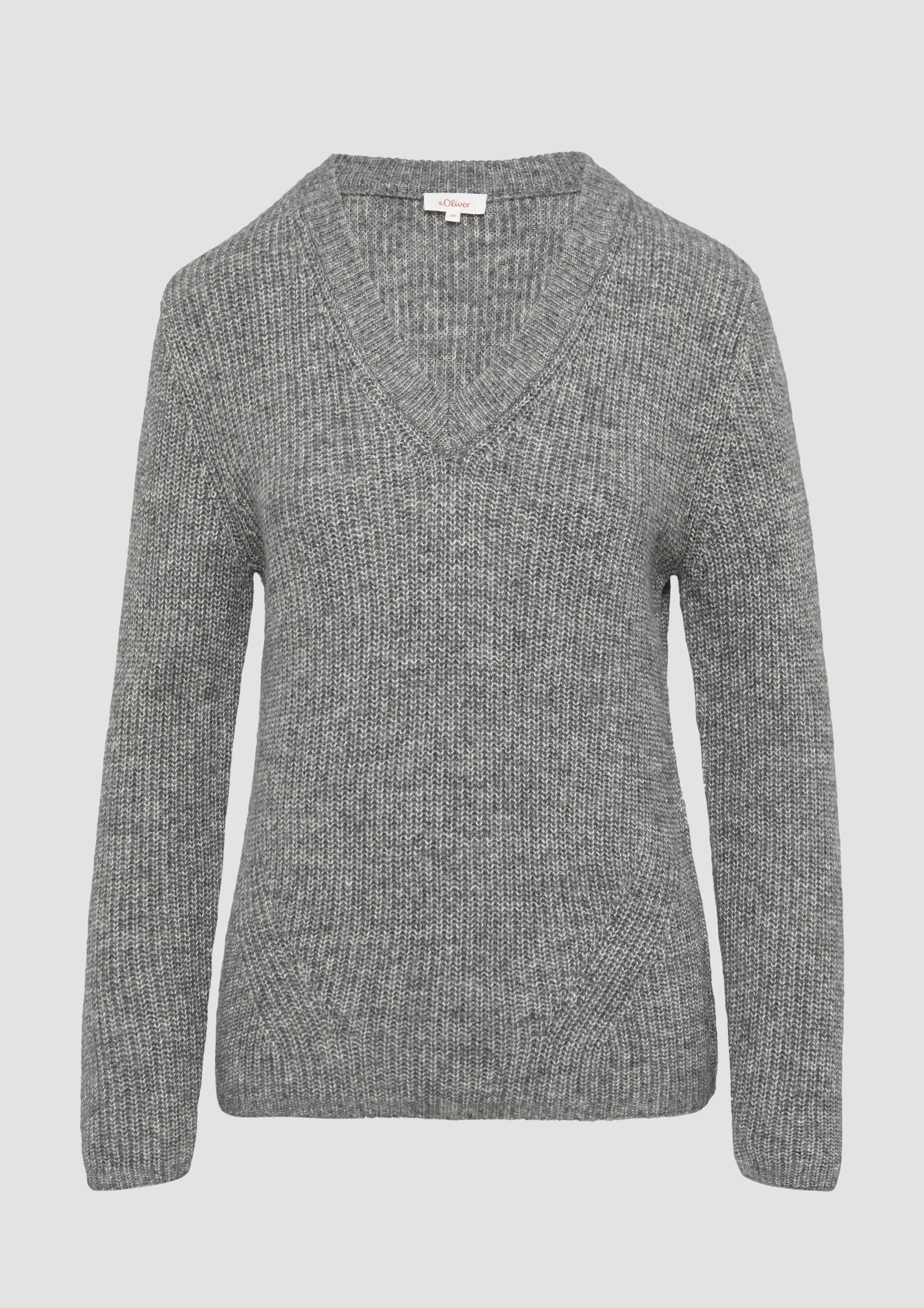 s.Oliver - Strickpullover mit V-Ausschnitt und Rippblende, Damen, grau von s.Oliver