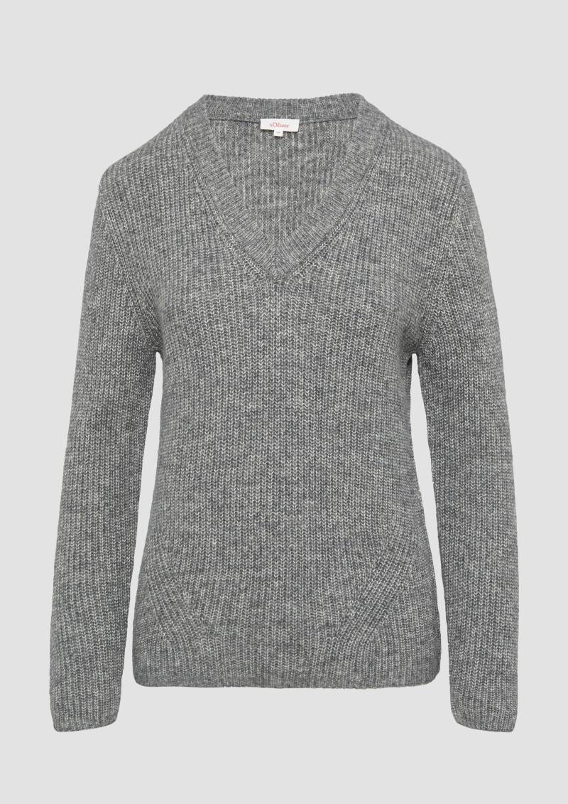 s.Oliver - Strickpullover mit V-Ausschnitt und Rippblende, Damen, grau von s.Oliver
