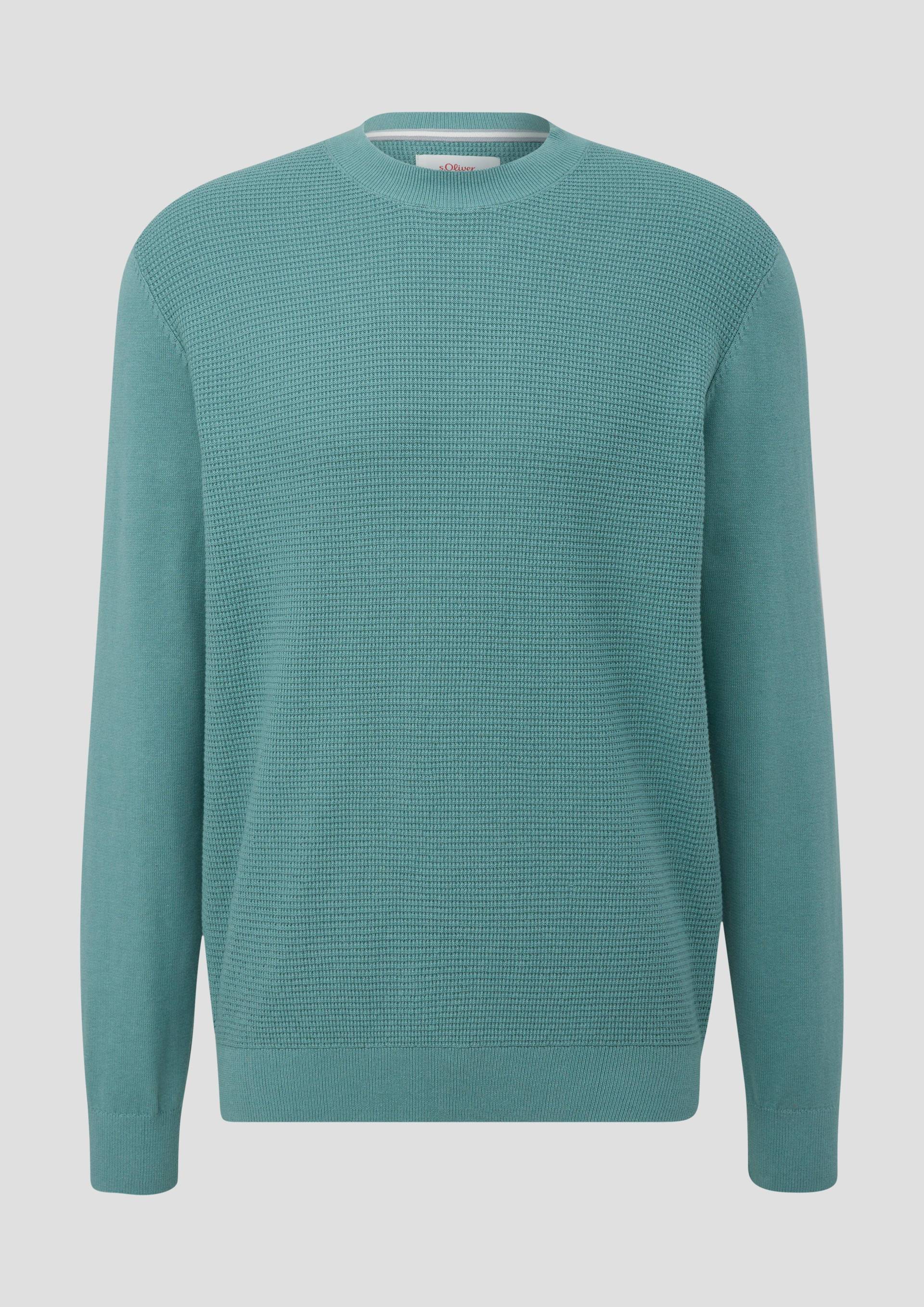 s.Oliver - Strickpullover mit Waffelpiqué-Muster, Herren, Blau von s.Oliver