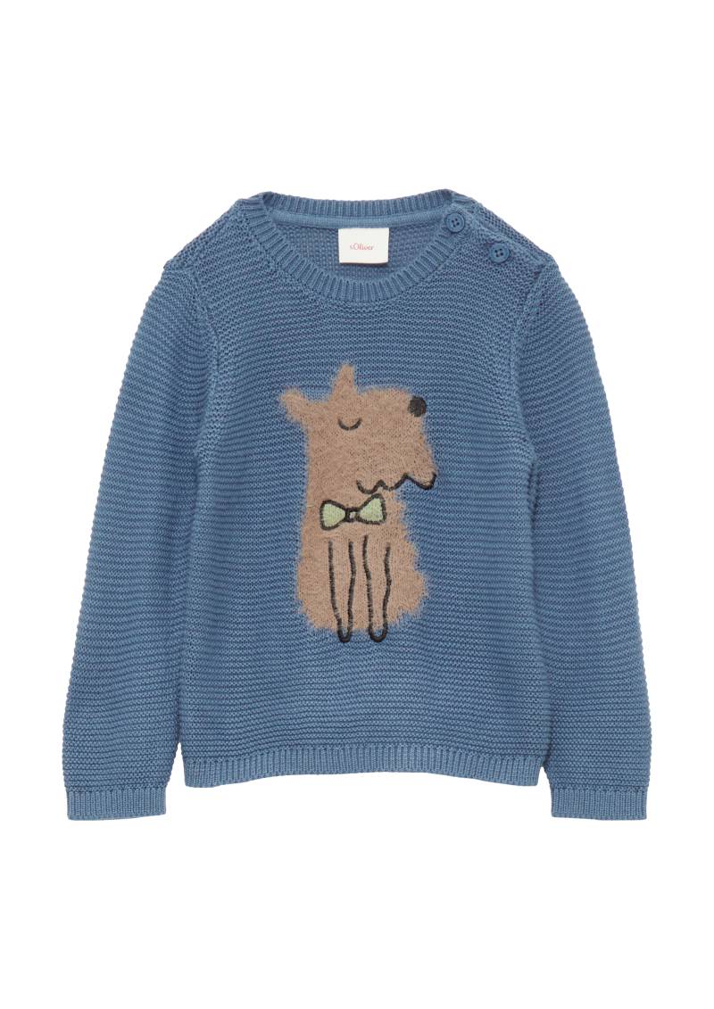 s.Oliver - Strickpullover mit flauschigem Hundemotiv, Babys, blau von s.Oliver