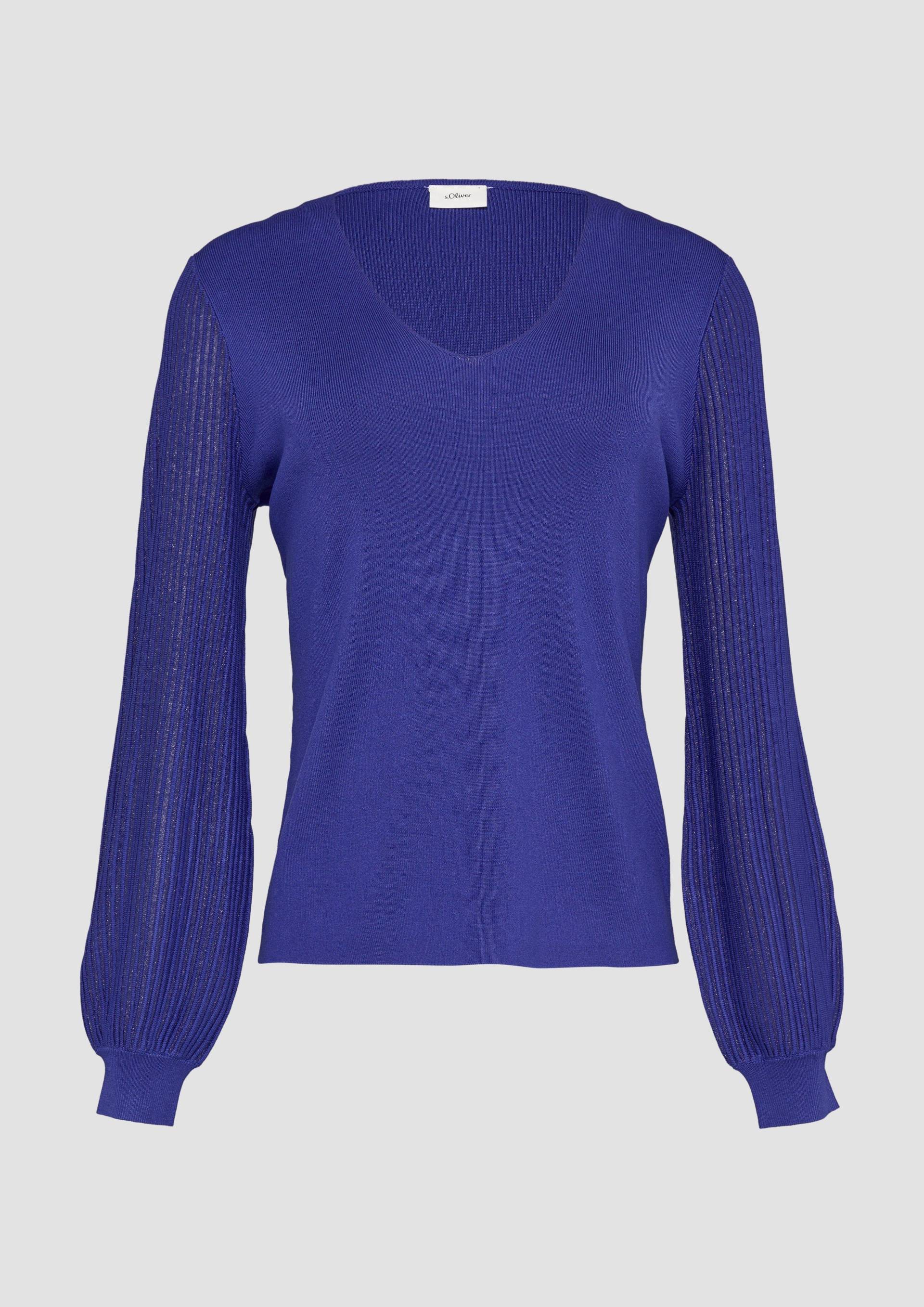 s.Oliver - Strickpullover mit semitransparenten Ärmeln, Damen, blau von s.Oliver