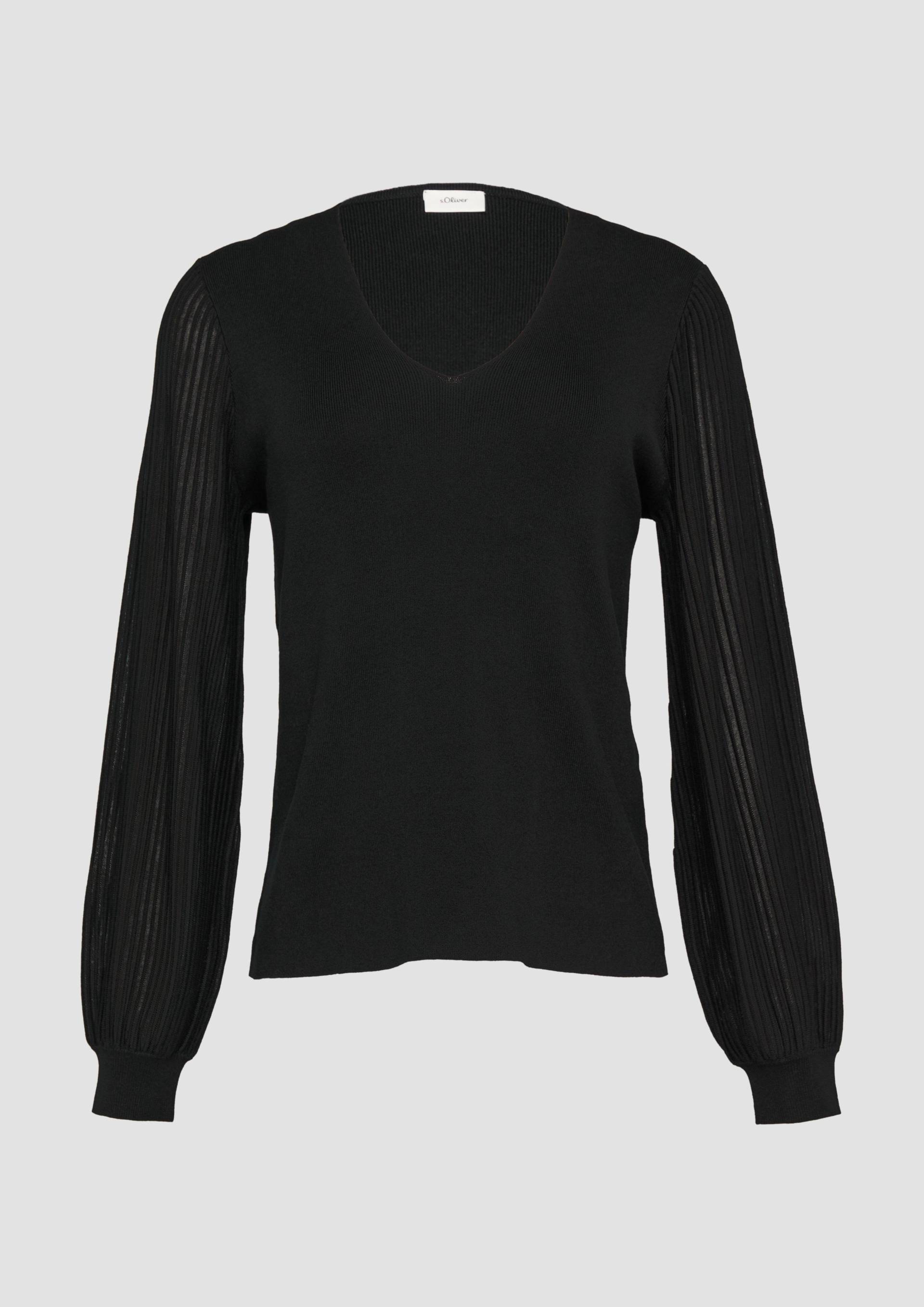 s.Oliver - Strickpullover mit semitransparenten Ärmeln, Damen, schwarz von s.Oliver