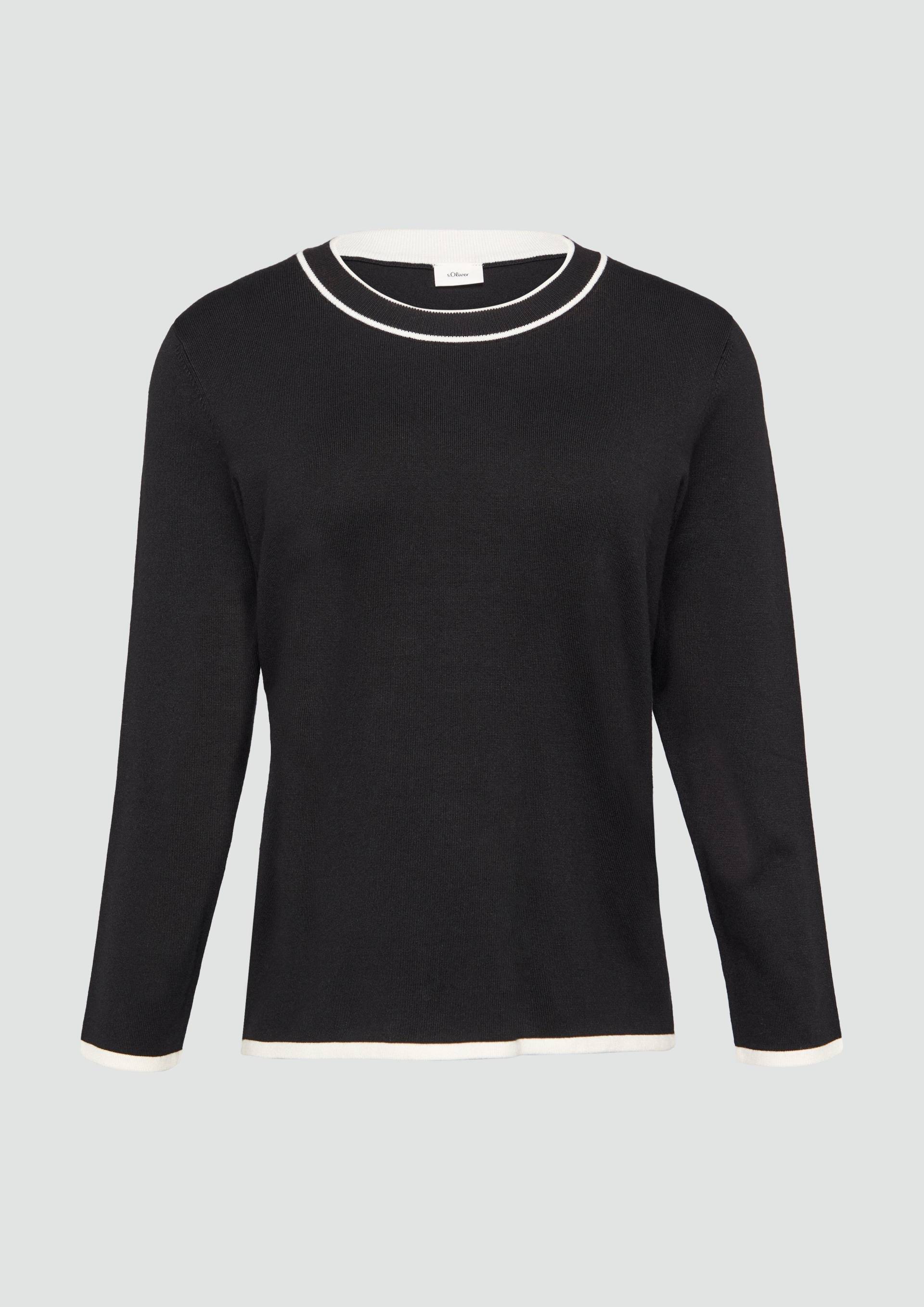 s.Oliver - Strickpullover mit verkürzten Ärmeln und Kontrast-Details, Damen, schwarz von s.Oliver