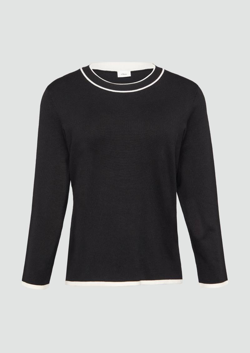 s.Oliver - Strickpullover mit verkürzten Ärmeln und Kontrast-Details, Damen, schwarz von s.Oliver