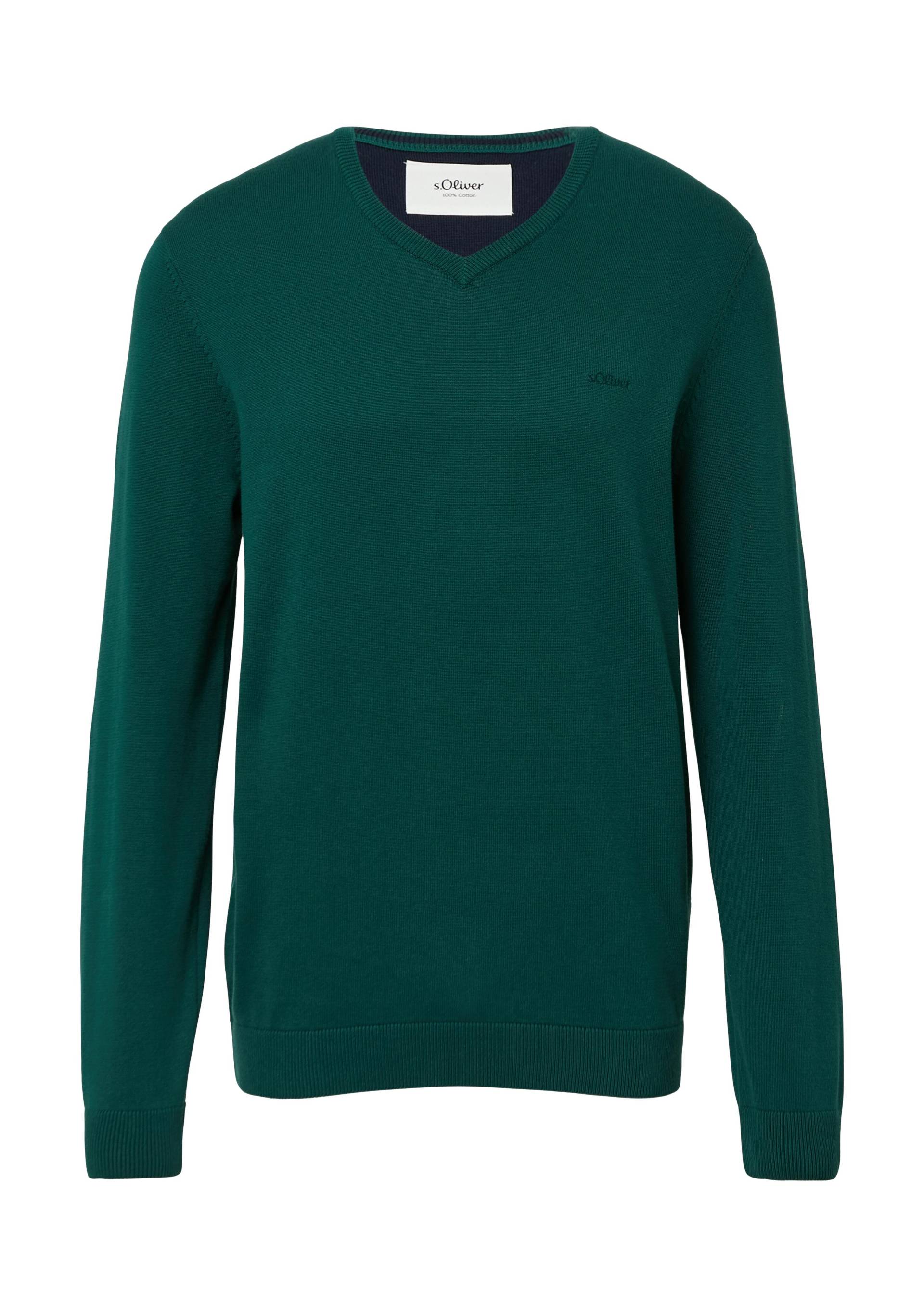 Tom Tailor - Troyer Strickpullover mit Logo-Stickerei knitted navy melange - Gr. - M von Tom Tailor