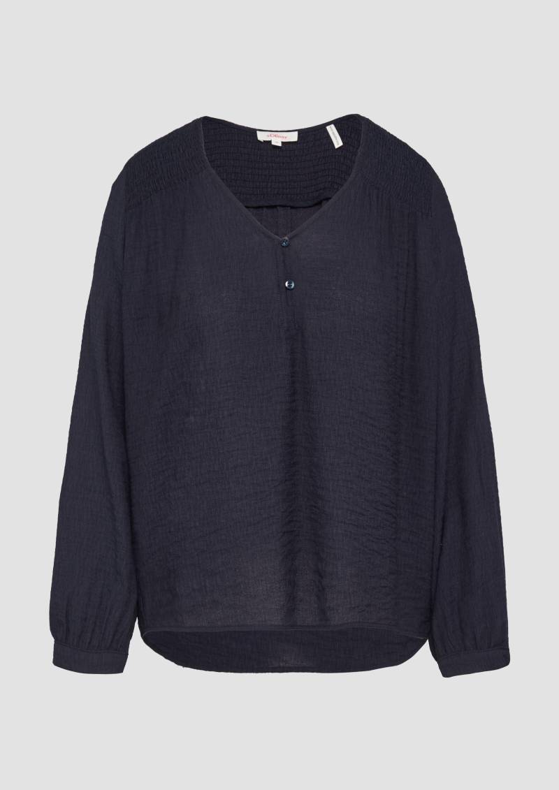 s.Oliver - Strukturierte Bluse aus Viskosemix mit Smok-Details, Damen, blau von s.Oliver