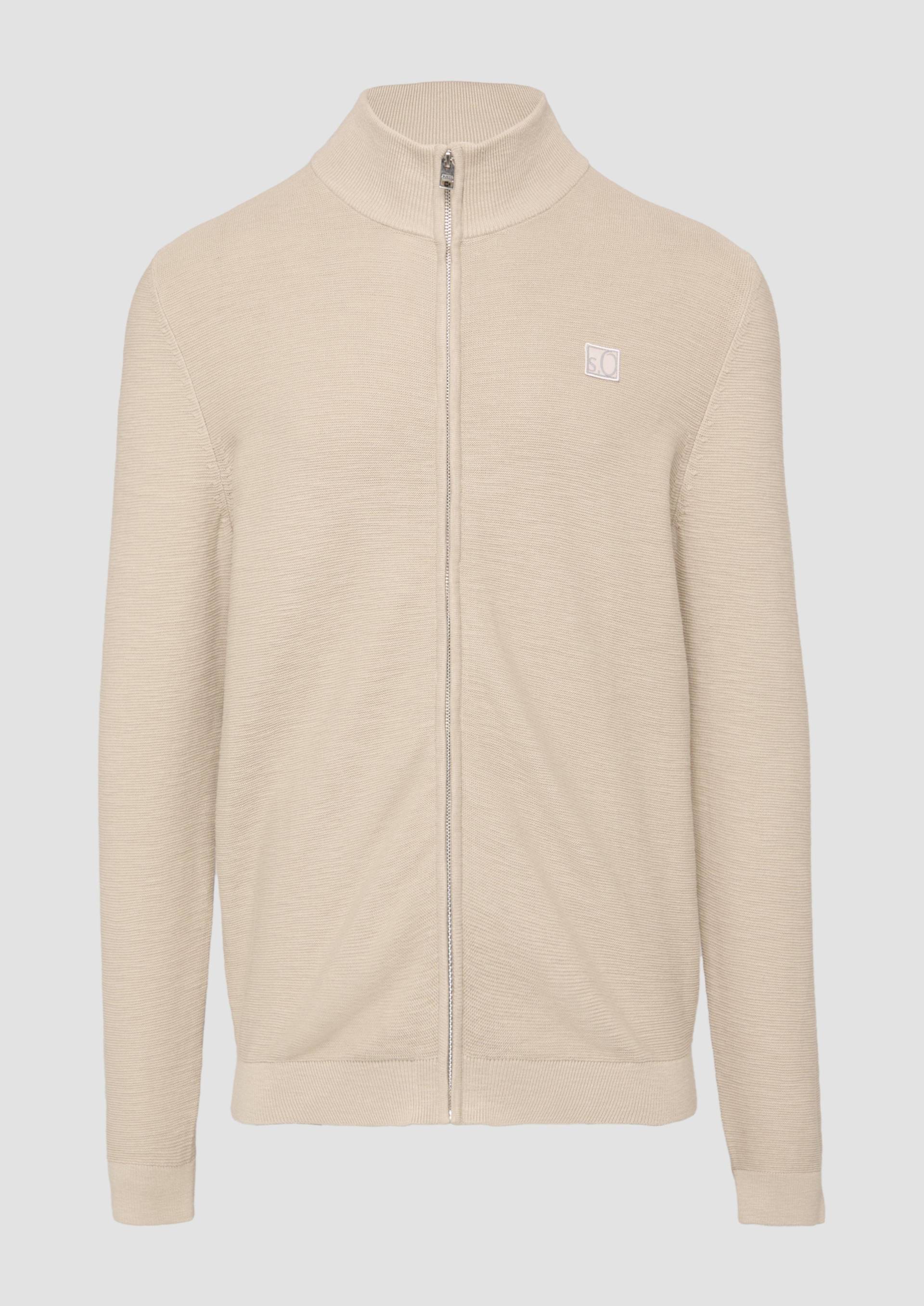 s.Oliver - Strukturierte Strickjacke mit Logo-Patch, Herren, Beige von s.Oliver