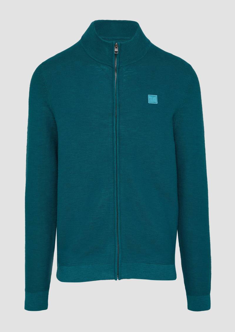 s.Oliver - Strukturierte Strickjacke mit Logo-Patch, Herren, Blau von s.Oliver