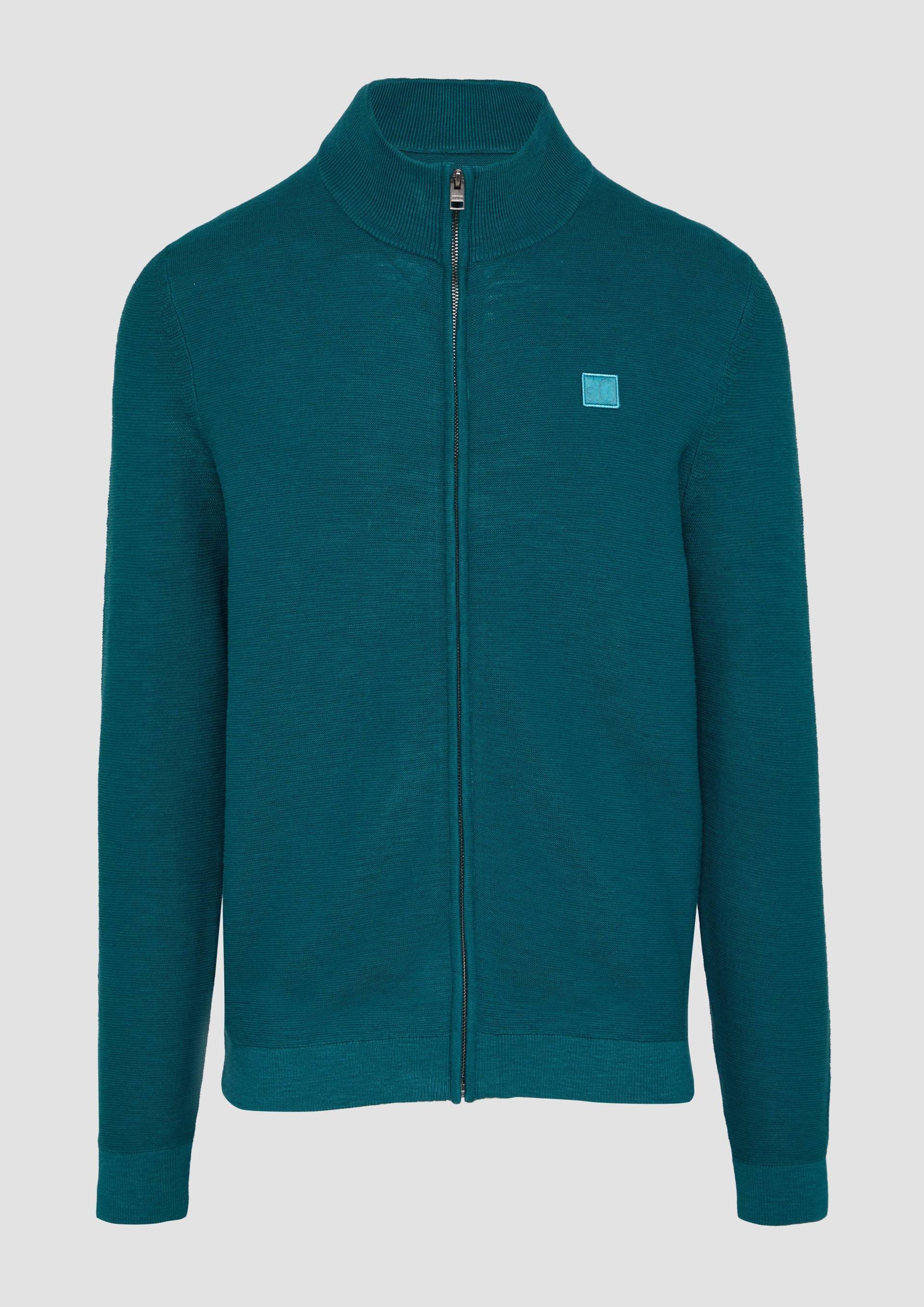 s.Oliver - Strukturierte Strickjacke mit Logo-Patch, Herren, Blau von s.Oliver