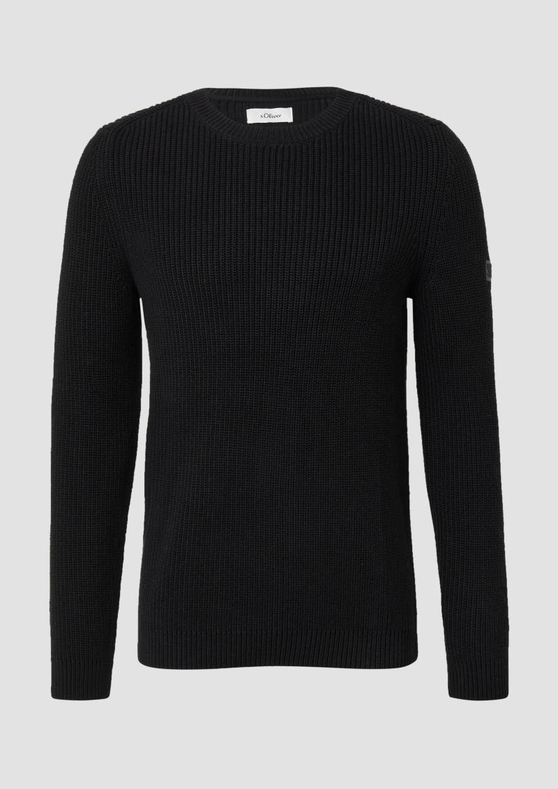 s.Oliver - Strukturierter Baumwoll-Pullover mit Label-Patch, Herren, schwarz von s.Oliver