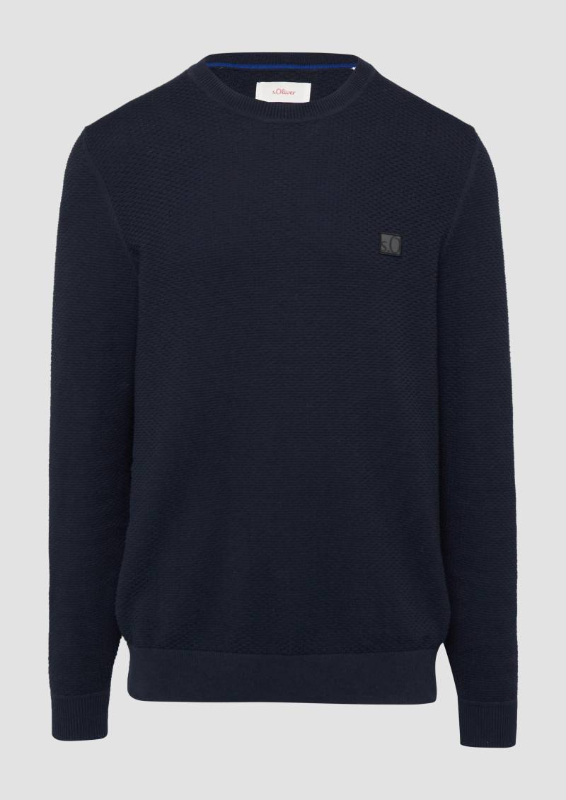 s.Oliver - Strukturierter Strickpullover mit Logo-Patch, Herren, blau von s.Oliver