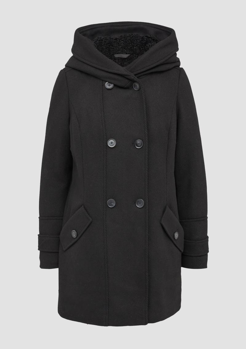 s.Oliver - Strukturierter Wollmantel mit Teddyplüschfutter, Damen, schwarz von s.Oliver
