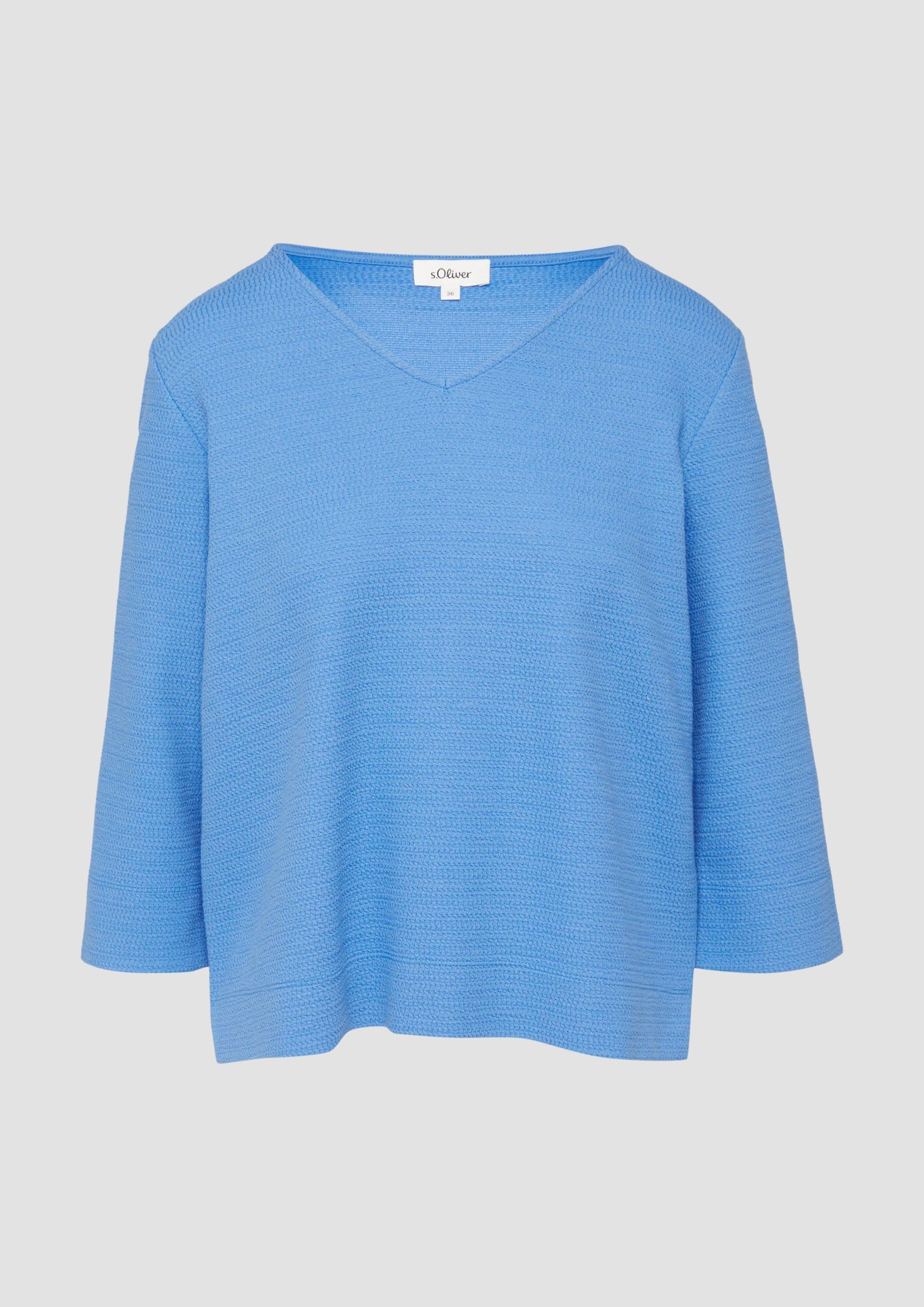 s.Oliver - Strukturiertes Jersey-Sweatshirt mit V-Ausschnitt und 3/4-Ärmeln, Damen, blau von s.Oliver