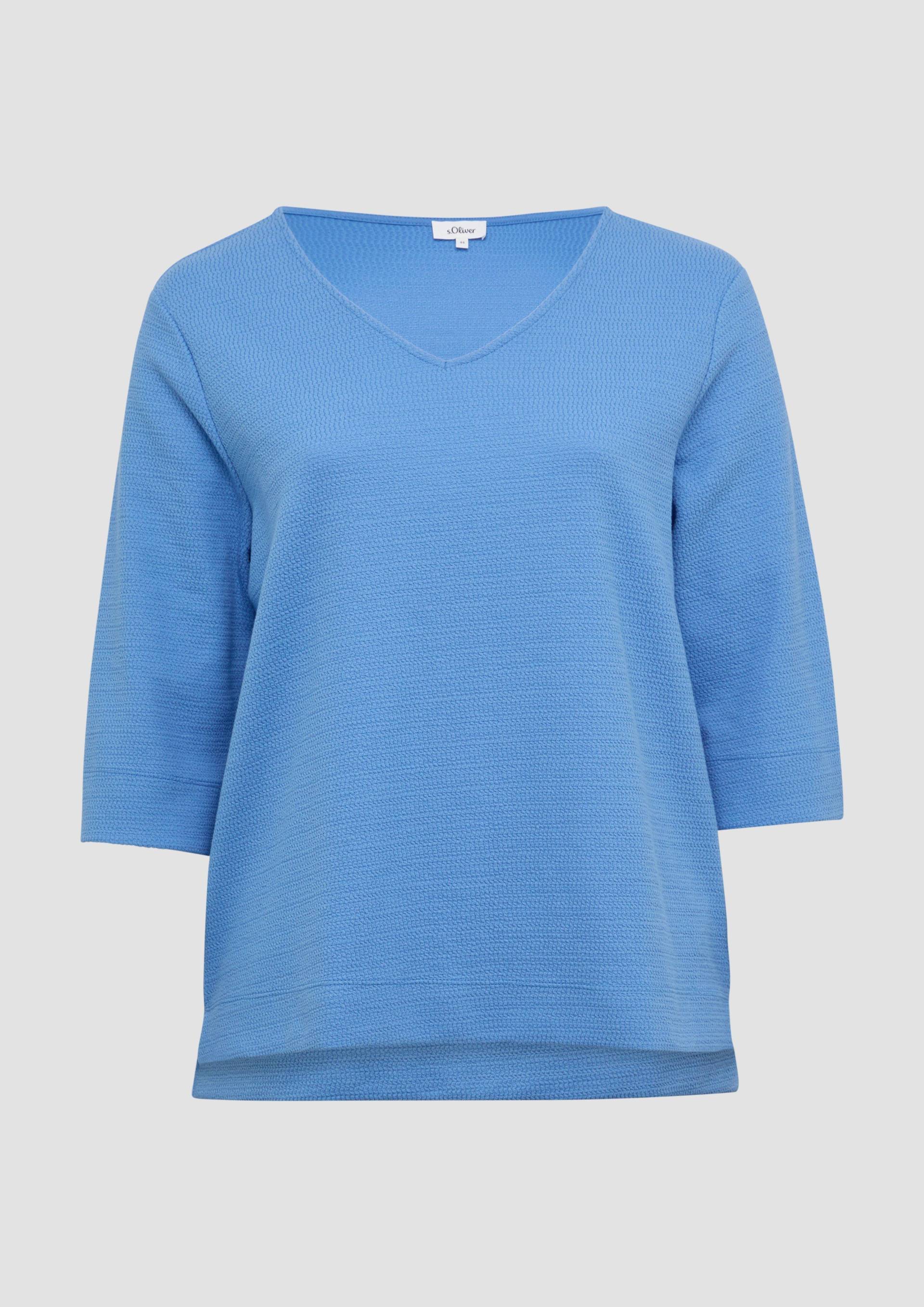 s.Oliver - Strukturiertes Jersey-Sweatshirt mit V-Ausschnitt und 3/4-Ärmeln, Damen, blau von s.Oliver