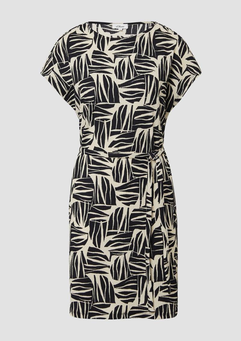 s.Oliver - Strukturiertes Jerseykleid im Relaxed Fit mit Bindegürtel, Damen, schwarz|creme von s.Oliver
