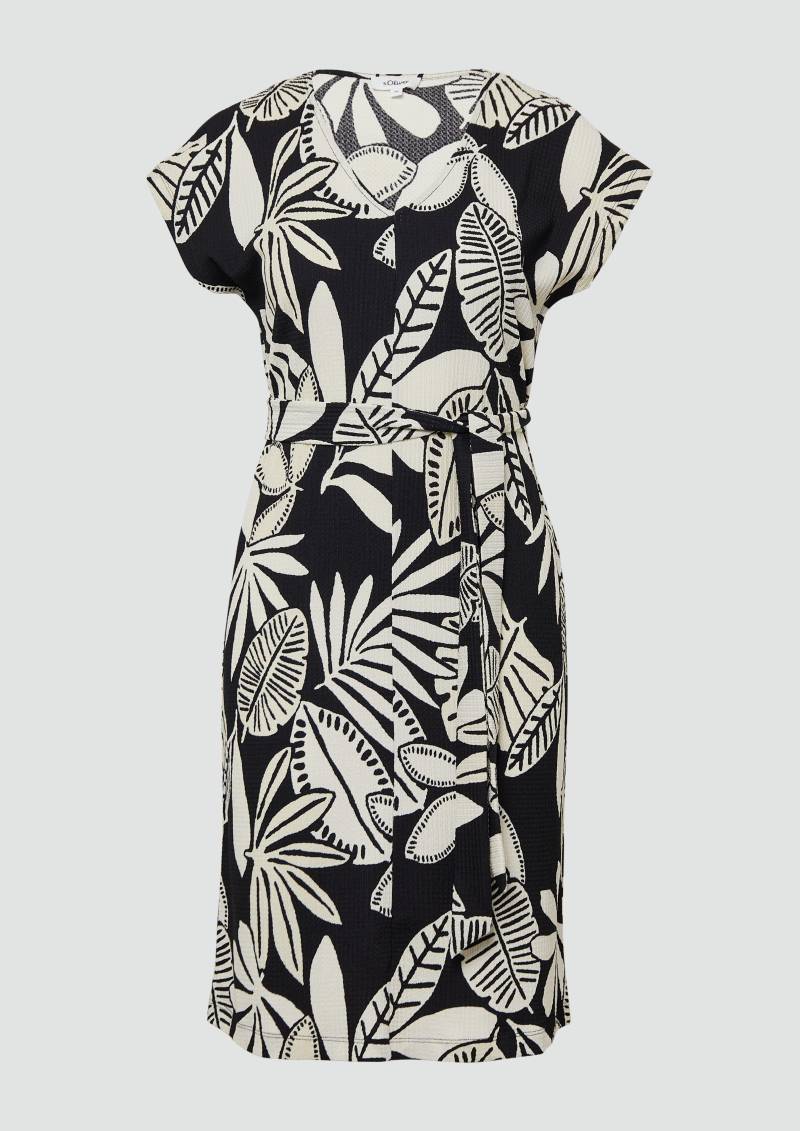 s.Oliver - Strukturiertes Jerseykleid mit All-over-Print und Gürtel, Damen, schwarz von s.Oliver