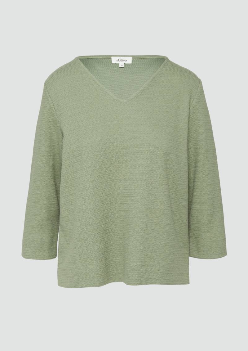 s.Oliver - Strukturiertes Sweatshirt aus Baumwollmix mit 3/4-Ärmeln, Damen, Grün von s.Oliver
