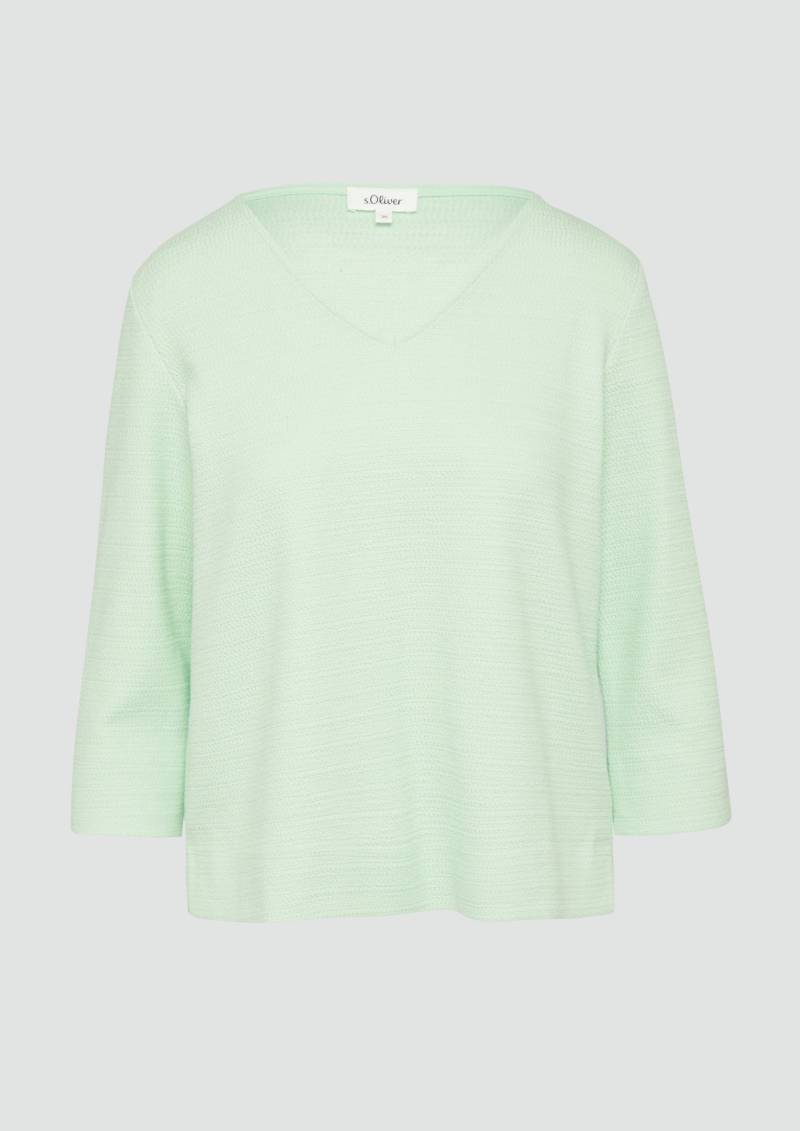 s.Oliver - Strukturiertes Sweatshirt aus Baumwollmix mit 3/4-Ärmeln, Damen, grün von s.Oliver