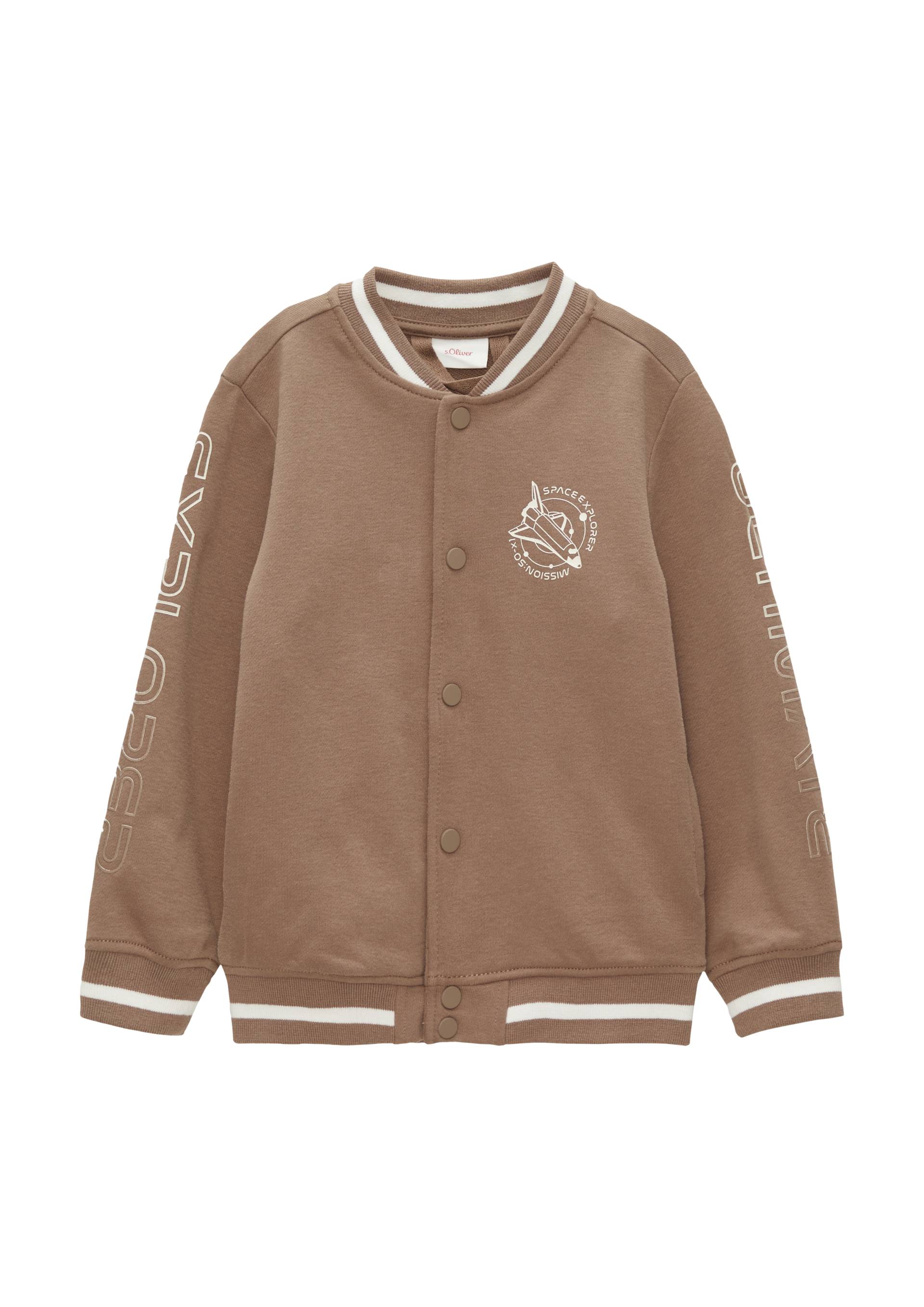 s.Oliver - Sweatjacke mit Kontraststreifen und Print-Detail, Kinder, braun von s.Oliver