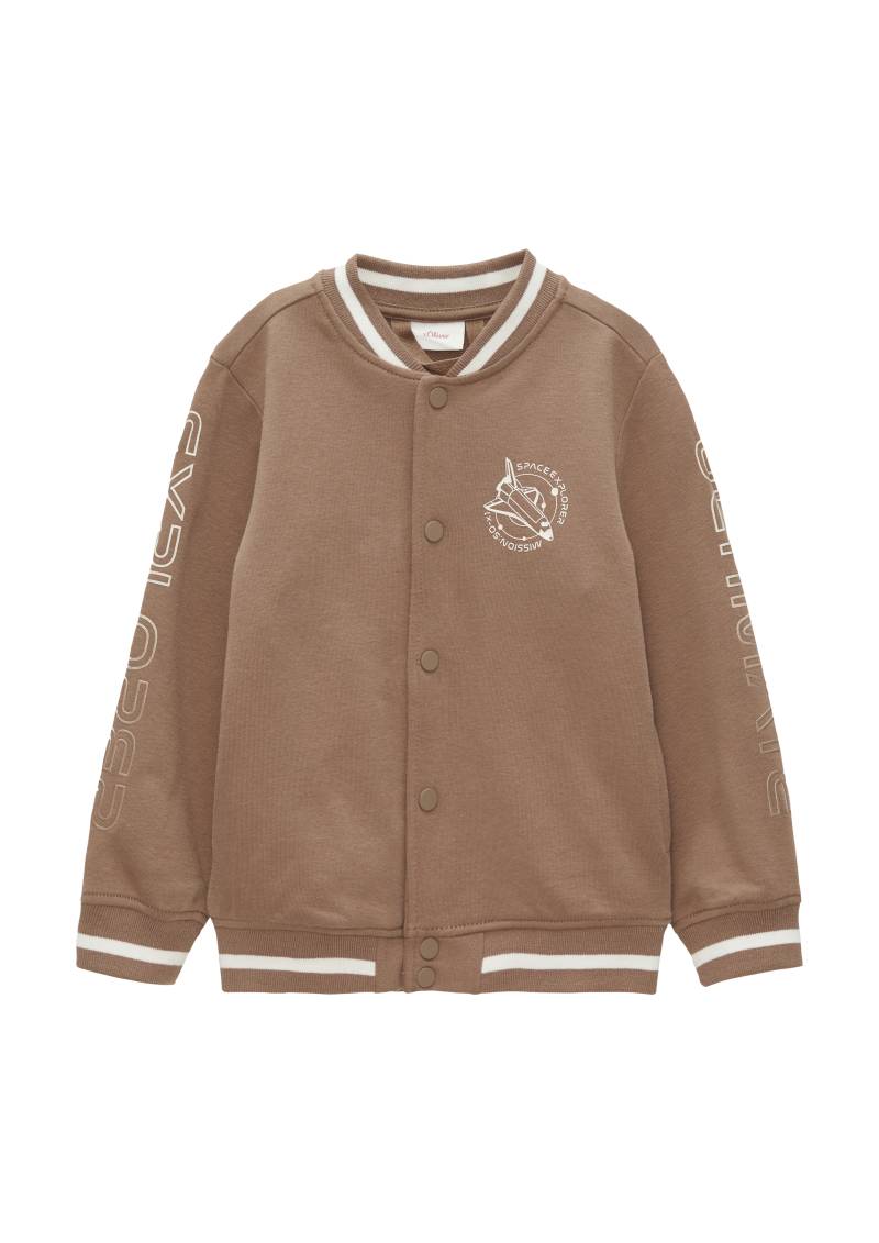 s.Oliver - Sweatjacke mit Kontraststreifen und Print-Detail, Kinder, braun von s.Oliver