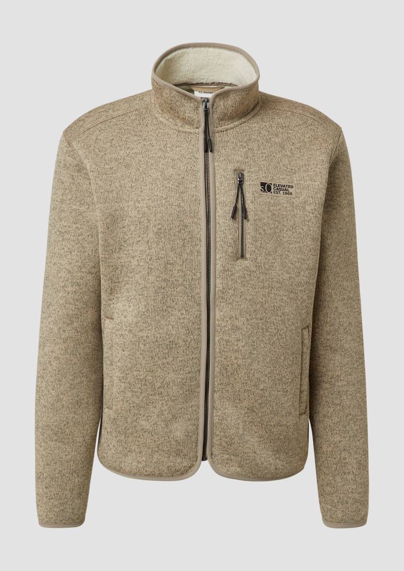 s.Oliver - Sweatjacke mit Teddy-Plüsch-Futter in Strick-Optik, Herren, Beige von s.Oliver