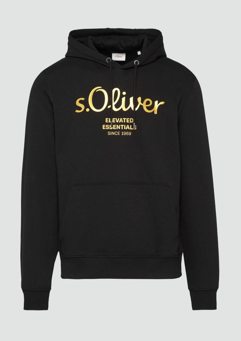 s.Oliver - Hoodie mit Gold- oder Silber-Print, Herren, schwarz von s.Oliver