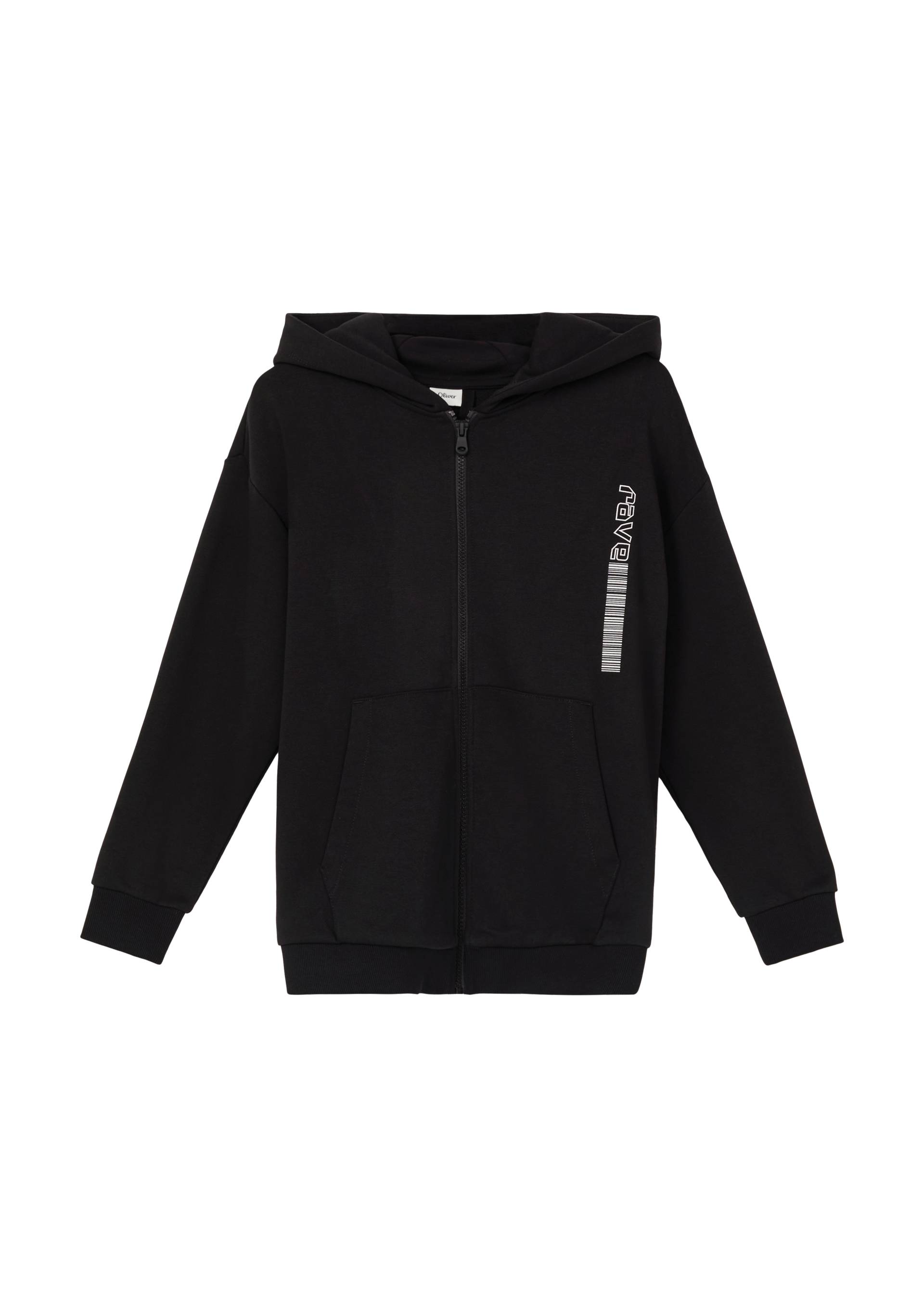 s.Oliver - Sweatshirt-Jacke in Oversize mit gefütterter Kapuze, Jungen, schwarz von s.Oliver