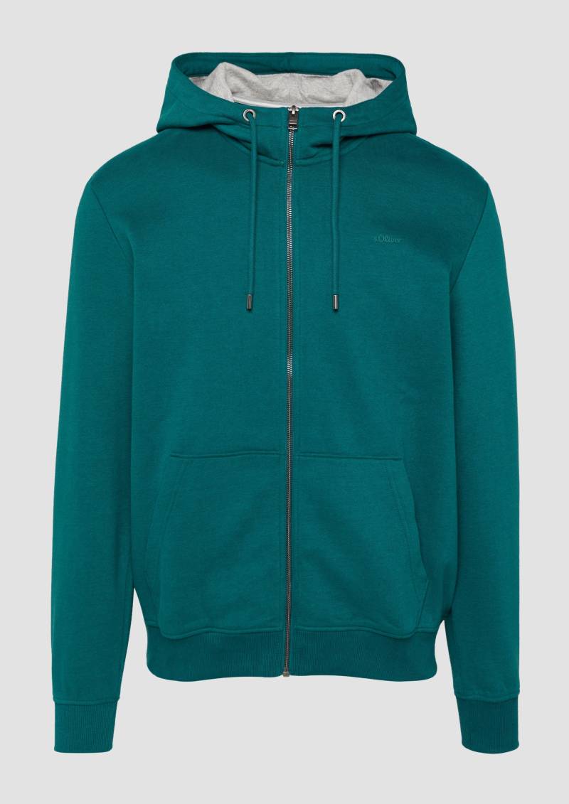 s.Oliver - Sweatshirt-Jacke mit Kapuze und Logo, Herren, Blau von s.Oliver