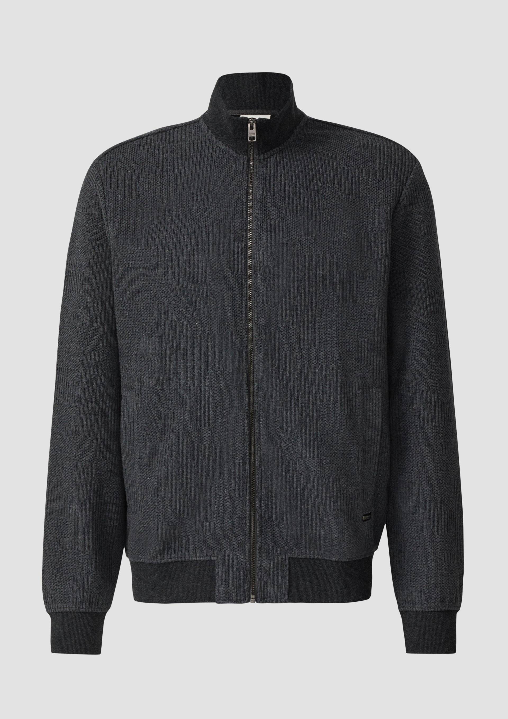 s.Oliver - Strukturierte Sweatshirtjacke mit Stehkragen, Herren, grau von s.Oliver