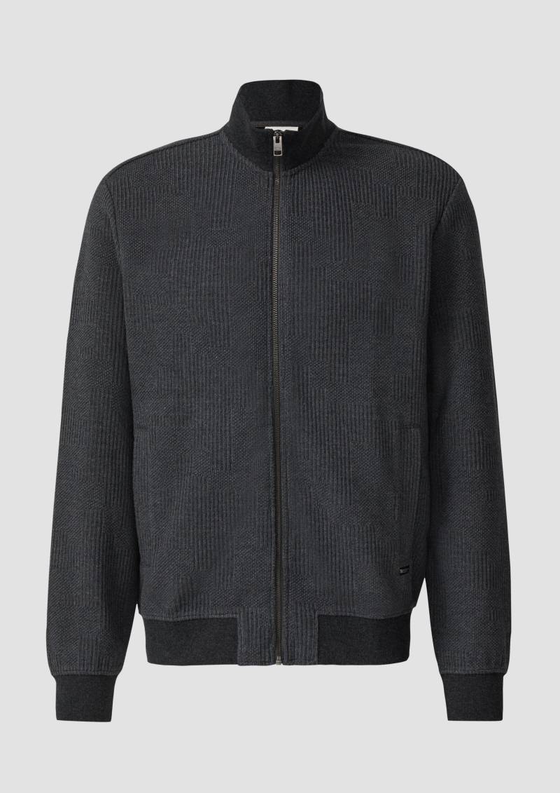 s.Oliver - Strukturierte Sweatshirtjacke mit Stehkragen, Herren, grau von s.Oliver