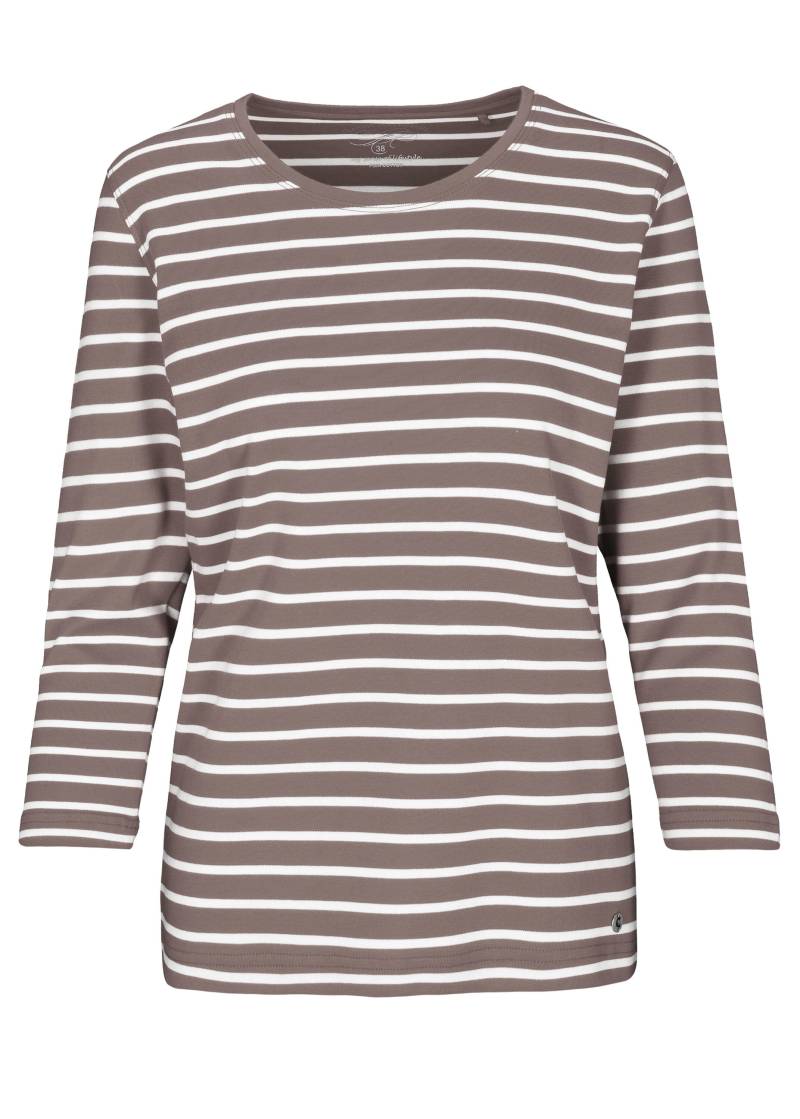 CLARINA - NOS Rdh.-Shirt,3/4 Arm, Ringel 743 mokka-offwhite - Gr. - 40 von CLARINA