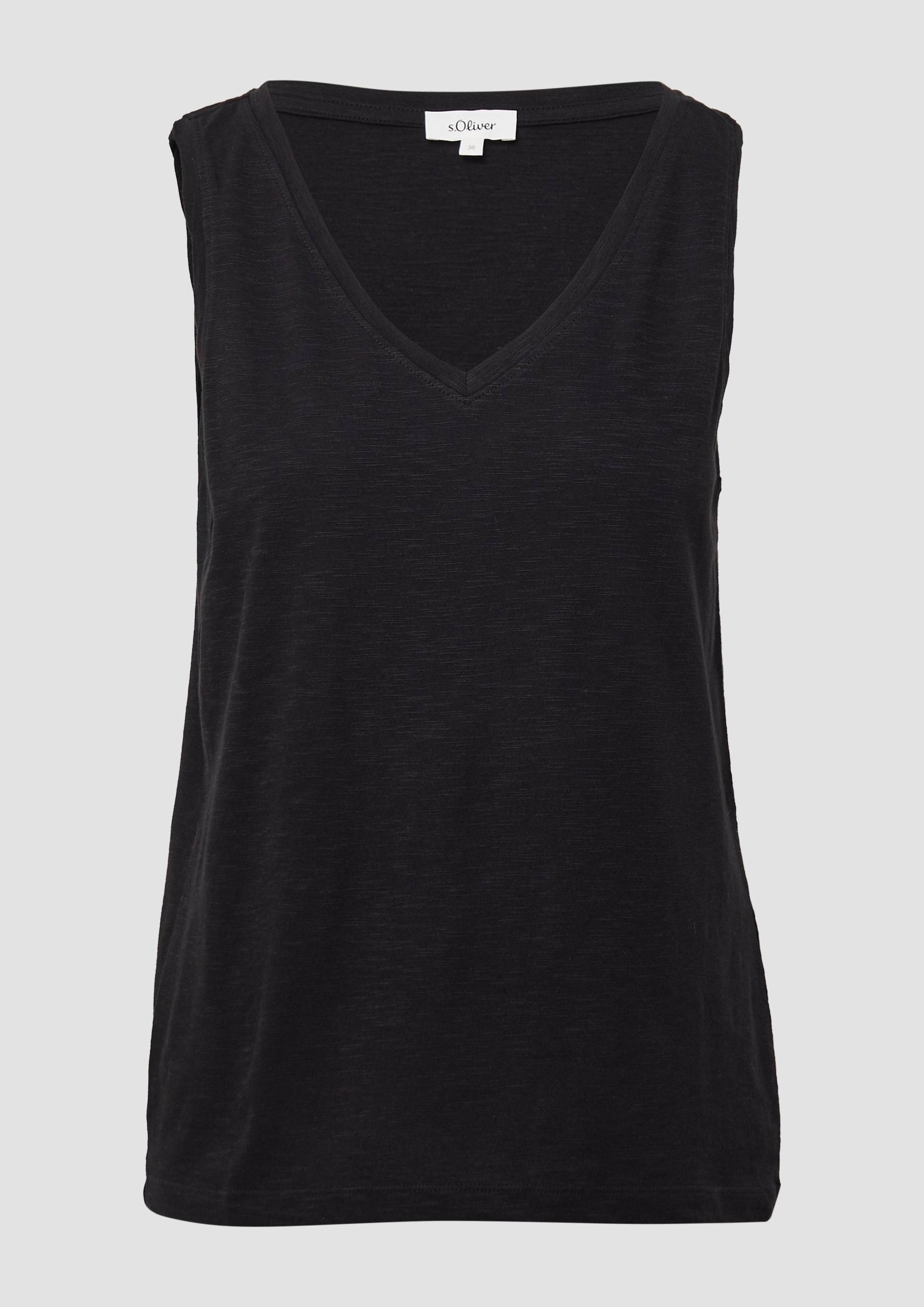 s.Oliver - Top mit Flammgarnstruktur und V-Ausschnitt, Damen, schwarz von s.Oliver