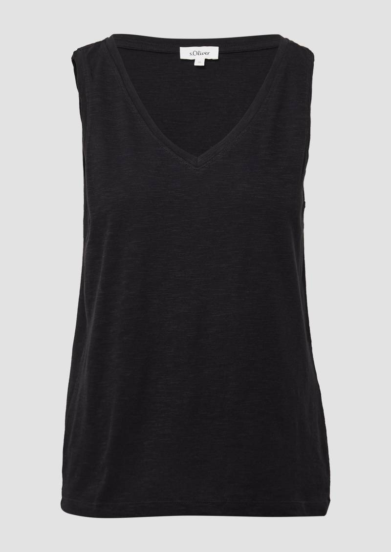s.Oliver - Top mit Flammgarnstruktur und V-Ausschnitt, Damen, schwarz von s.Oliver