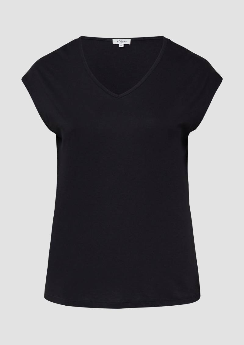 s.Oliver - T-Shirt mit V-Ausschnitt im Relaxed Fit, Damen, schwarz von s.Oliver