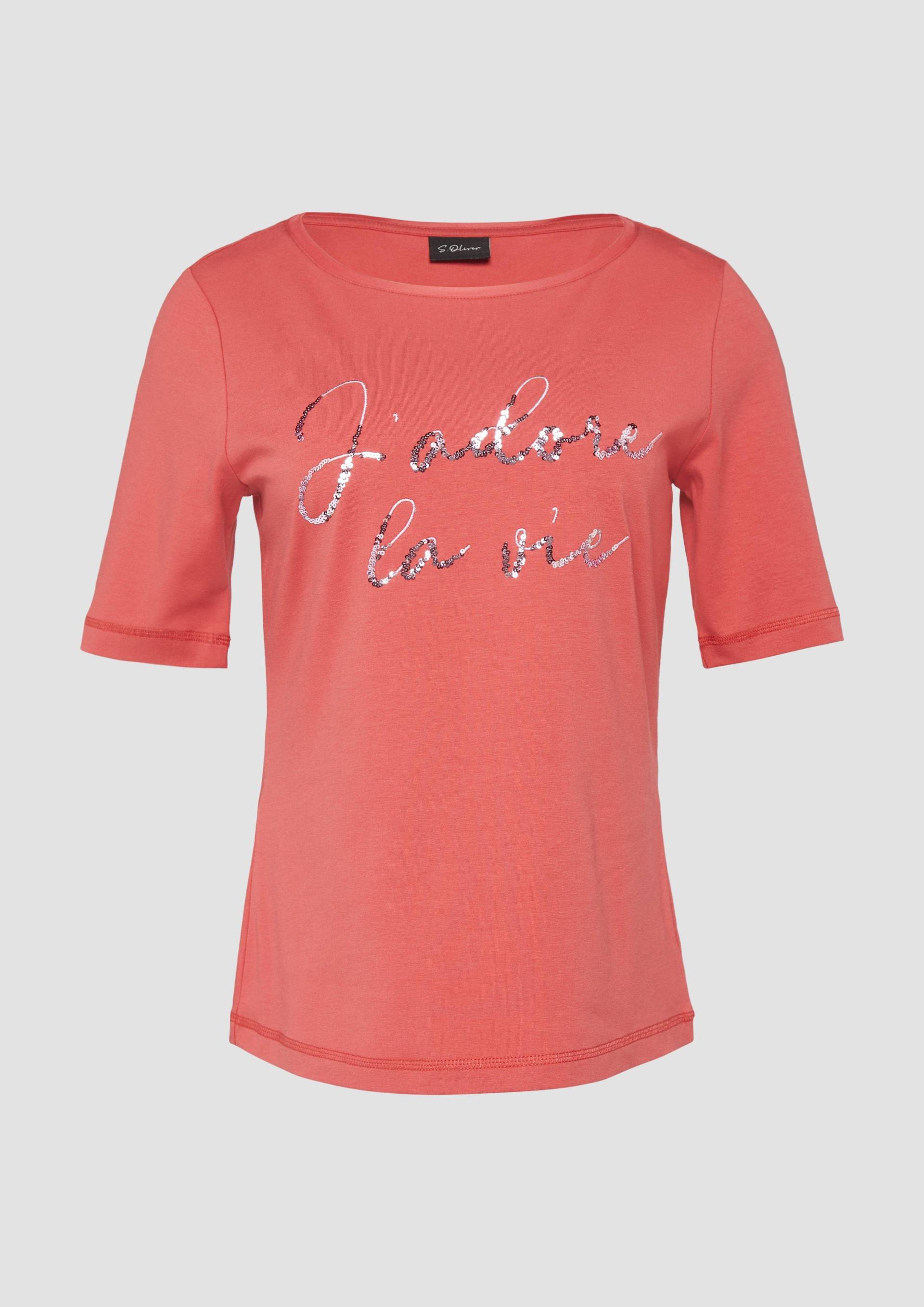 s.Oliver - T-Shirt aus Baumwollmix mit Pailletten-Schriftzug, Damen, Rosa von s.Oliver