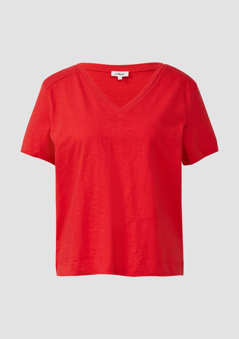 s.Oliver - T-Shirt aus Flammgarn mit V-Ausschnitt, Damen, rot von s.Oliver