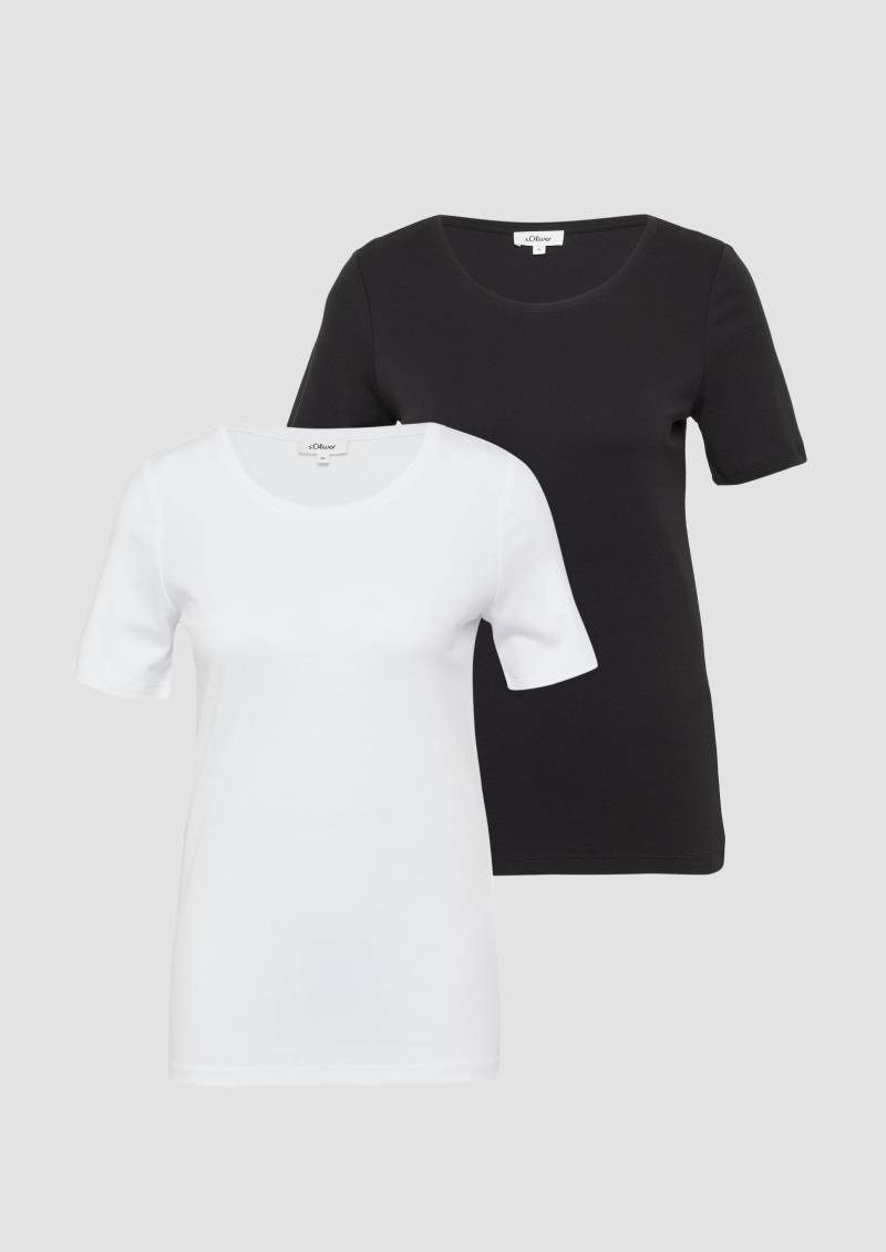 s.Oliver - T-Shirt aus Interlockjersey im 2er-Pack, Damen, weiß|schwarz von s.Oliver