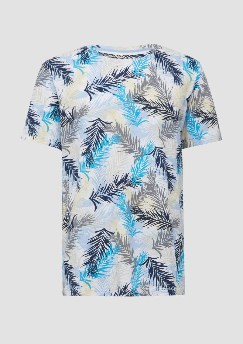 s.Oliver - T-Shirt aus Leinenmix mit All-over-Print, Herren, blau von s.Oliver