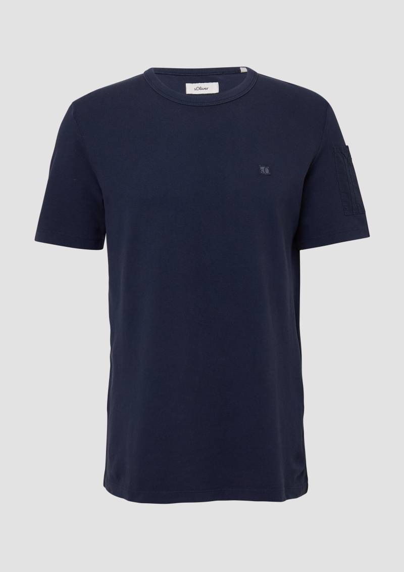 s.Oliver - T-Shirt aus Piqué mit Ärmeltasche, Herren, blau von s.Oliver