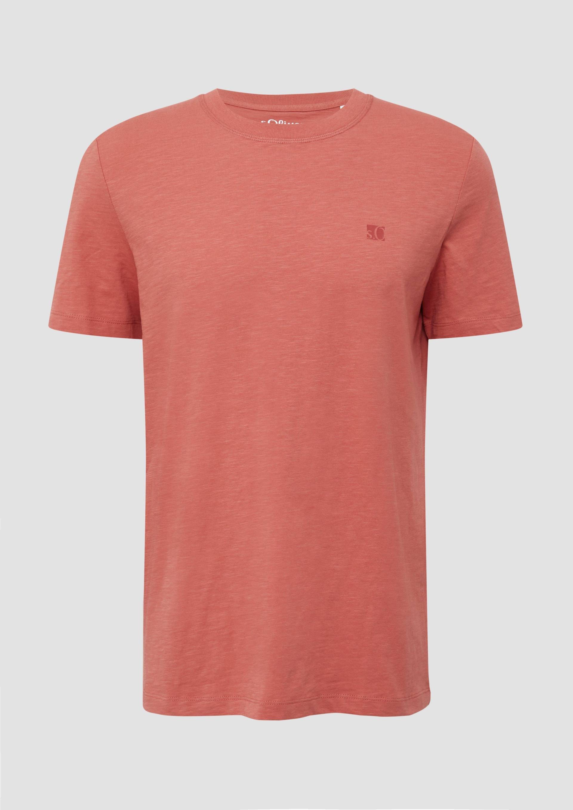 s.Oliver - T-Shirt mit Flammgarnstruktur und Logo-Print, Herren, rot von s.Oliver