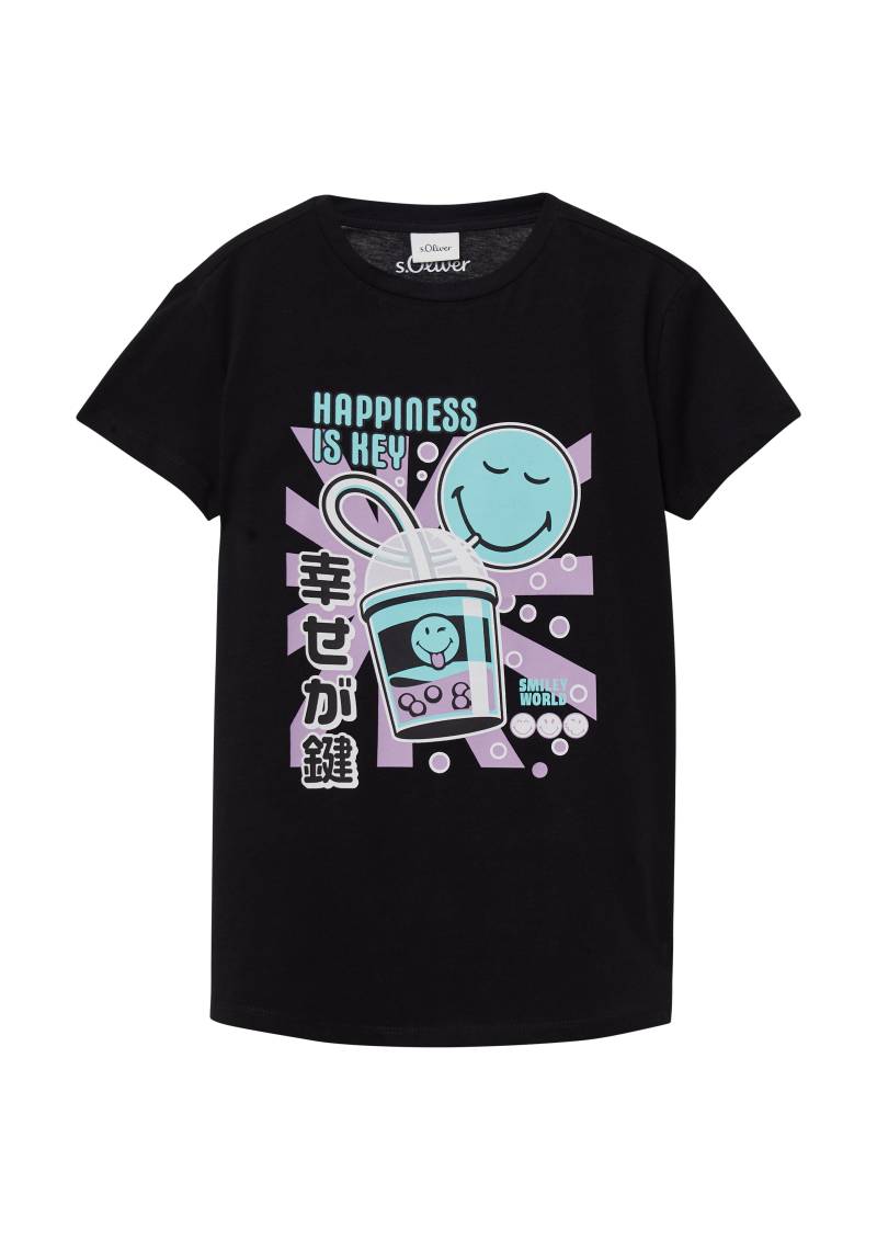 s.Oliver - T-Shirt im Loose Fit mit Smiley®-Print, Mädchen, schwarz von s.Oliver